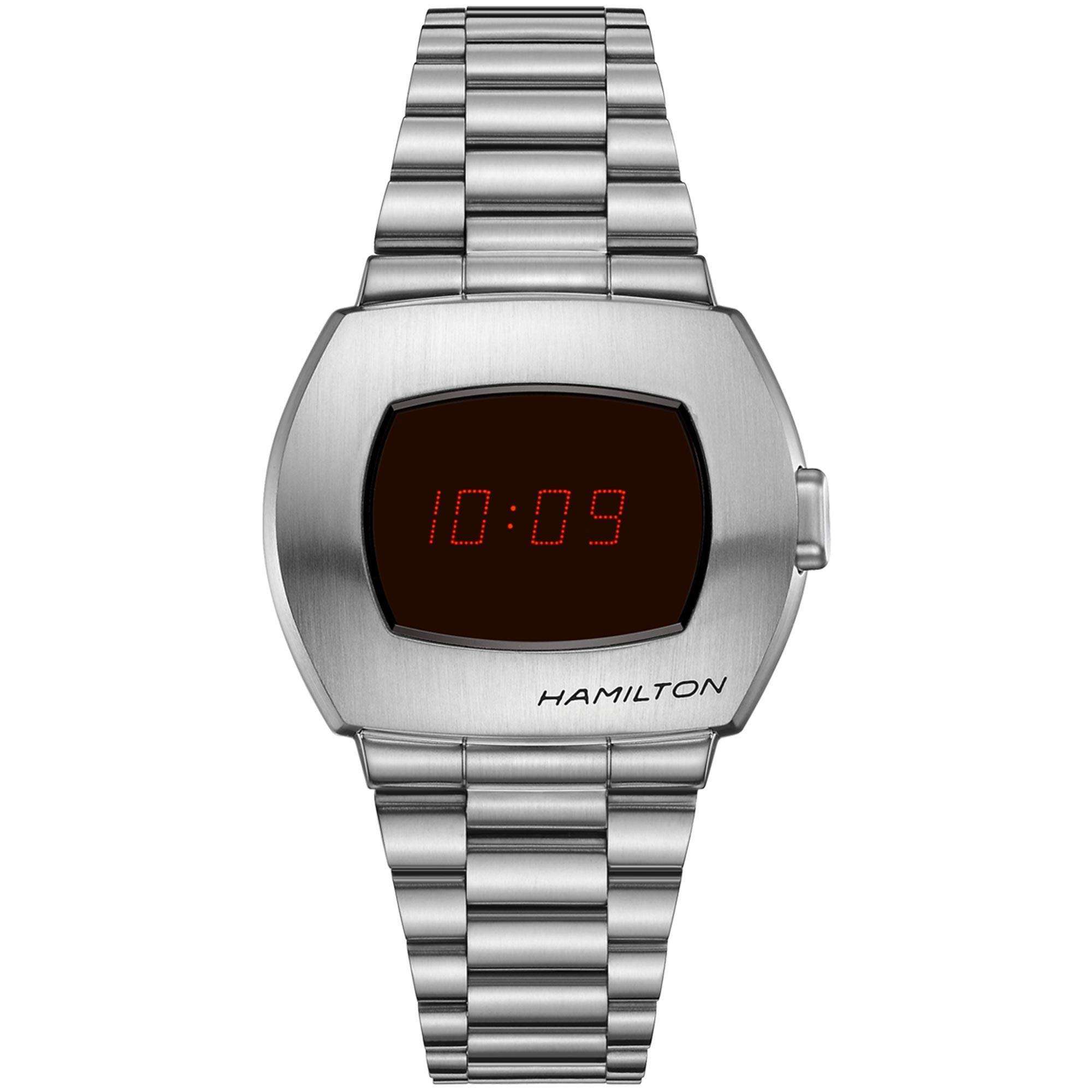 Hamilton American Classic PSR Red Digital Quartz Black Dial Silver Steel Bracelet Men's Watch H52414130