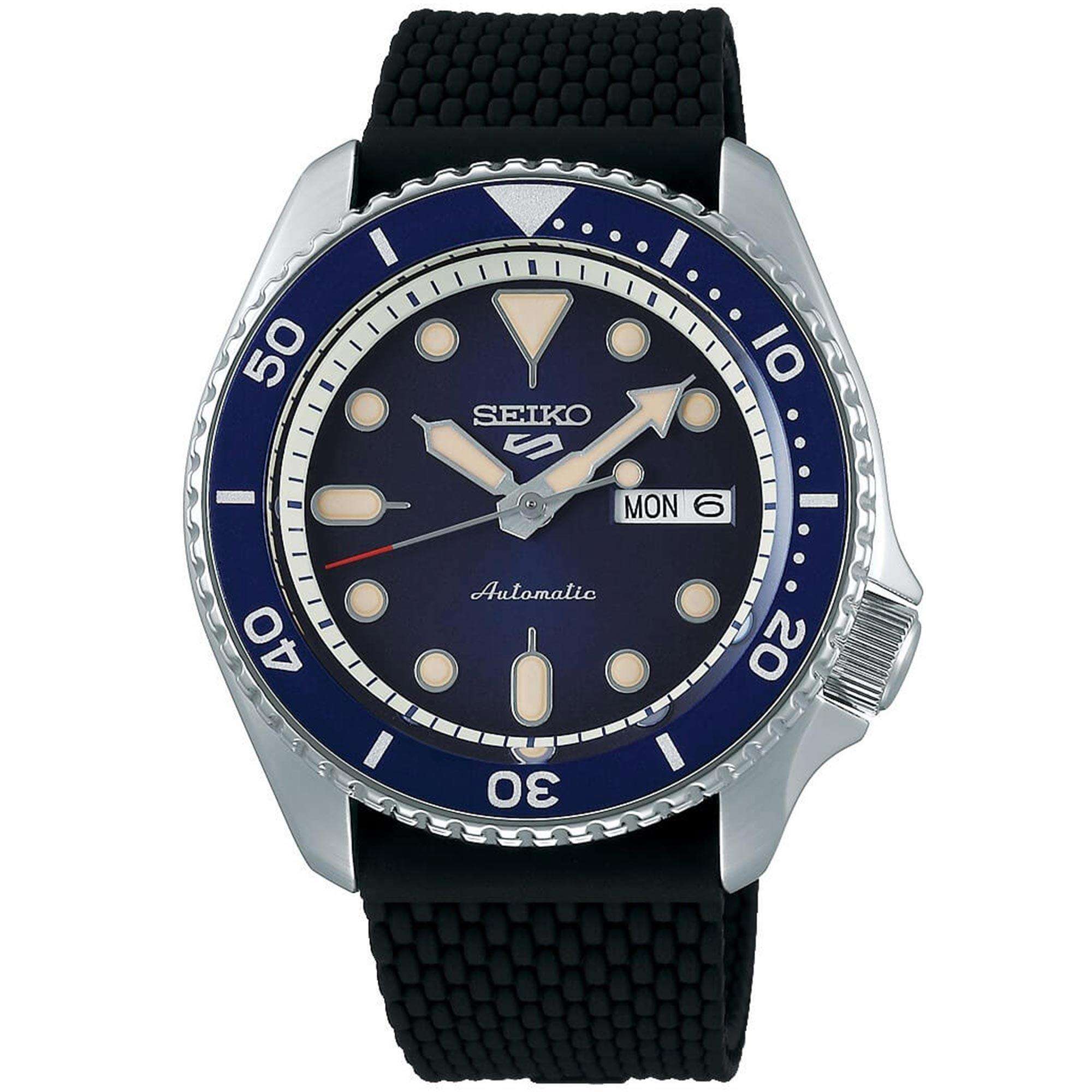 Seiko 5 Sports Automatic Blue Dial Black Silicone Strap Bracelet Men's Watch SRPD71K2
