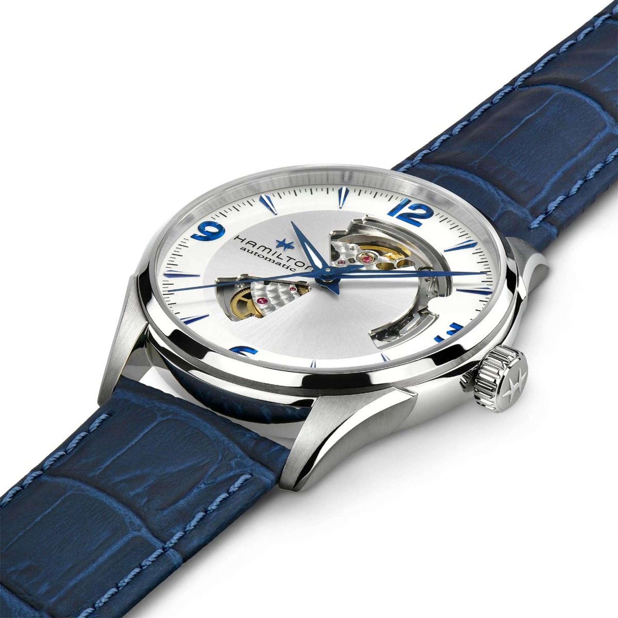 Hamilton Jazzmaster Open Heart Automatic Silver Dial Blue Leather Strap Men's Watch H32705651