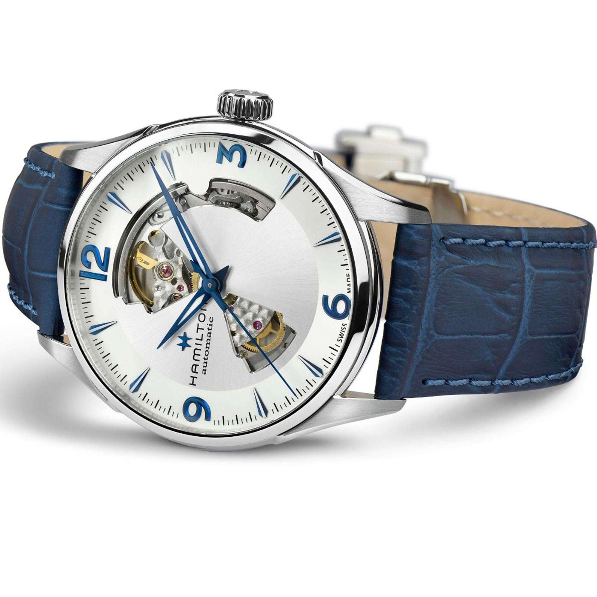 Hamilton Jazzmaster Open Heart Automatic Silver Dial Blue Leather Strap Men's Watch H32705651