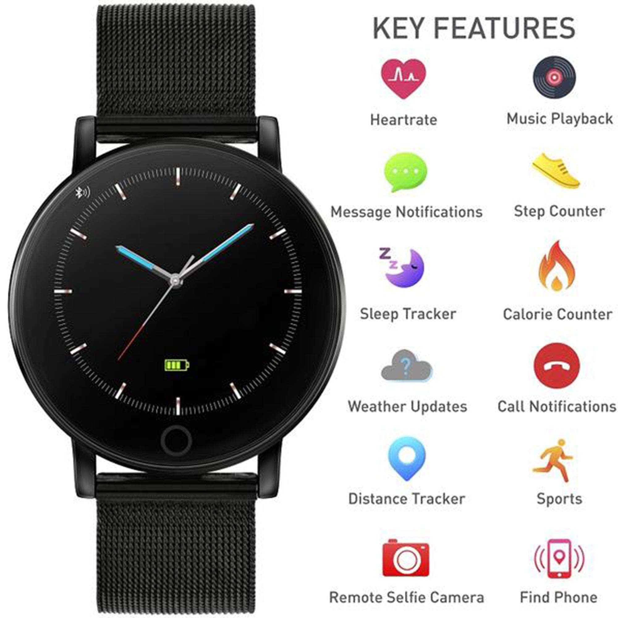 Reflex Active Series 05 Quartz Black Dial Black PVD Milanese Bracelet Unisex Smartwatch RA05-4024
