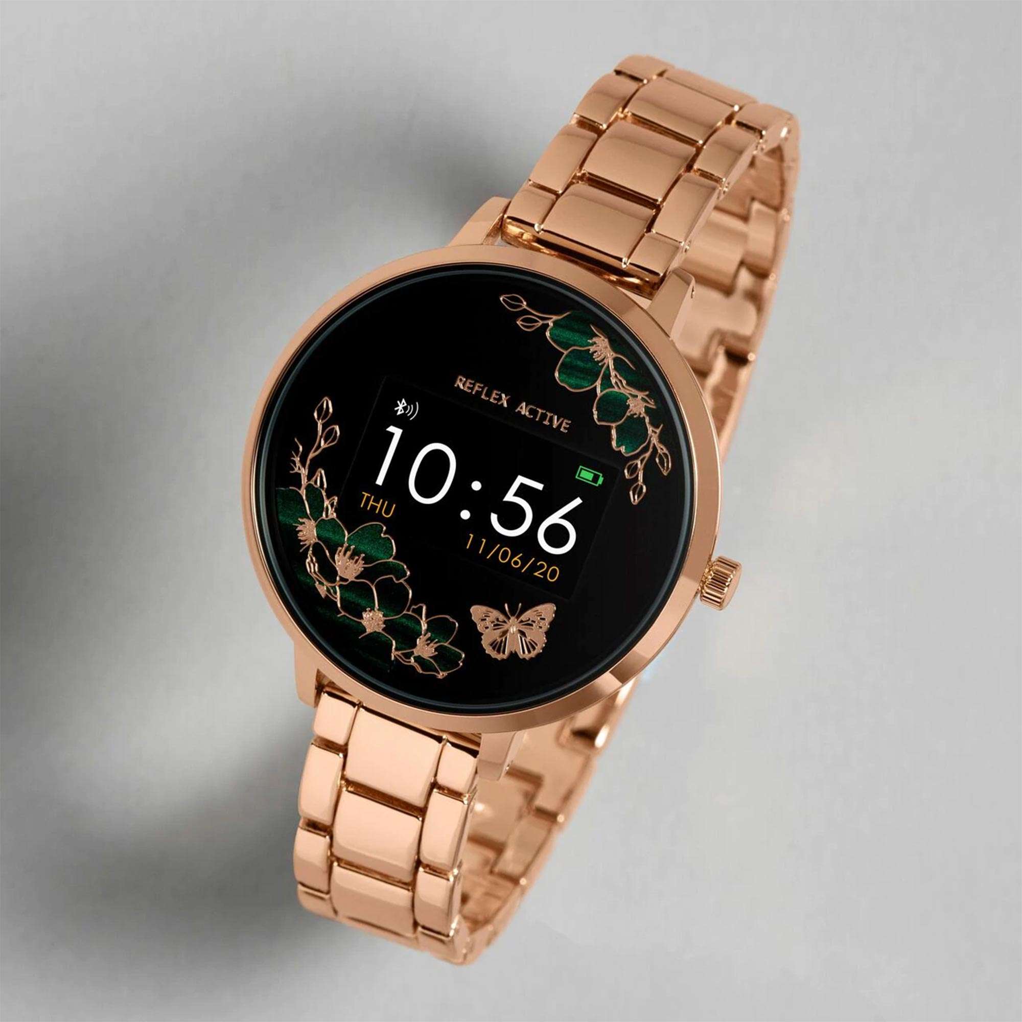 Reflex Active Series 03 Quartz Black Dial Rose Gold PVD Bracelet Ladies Smartwatch RA03-4028