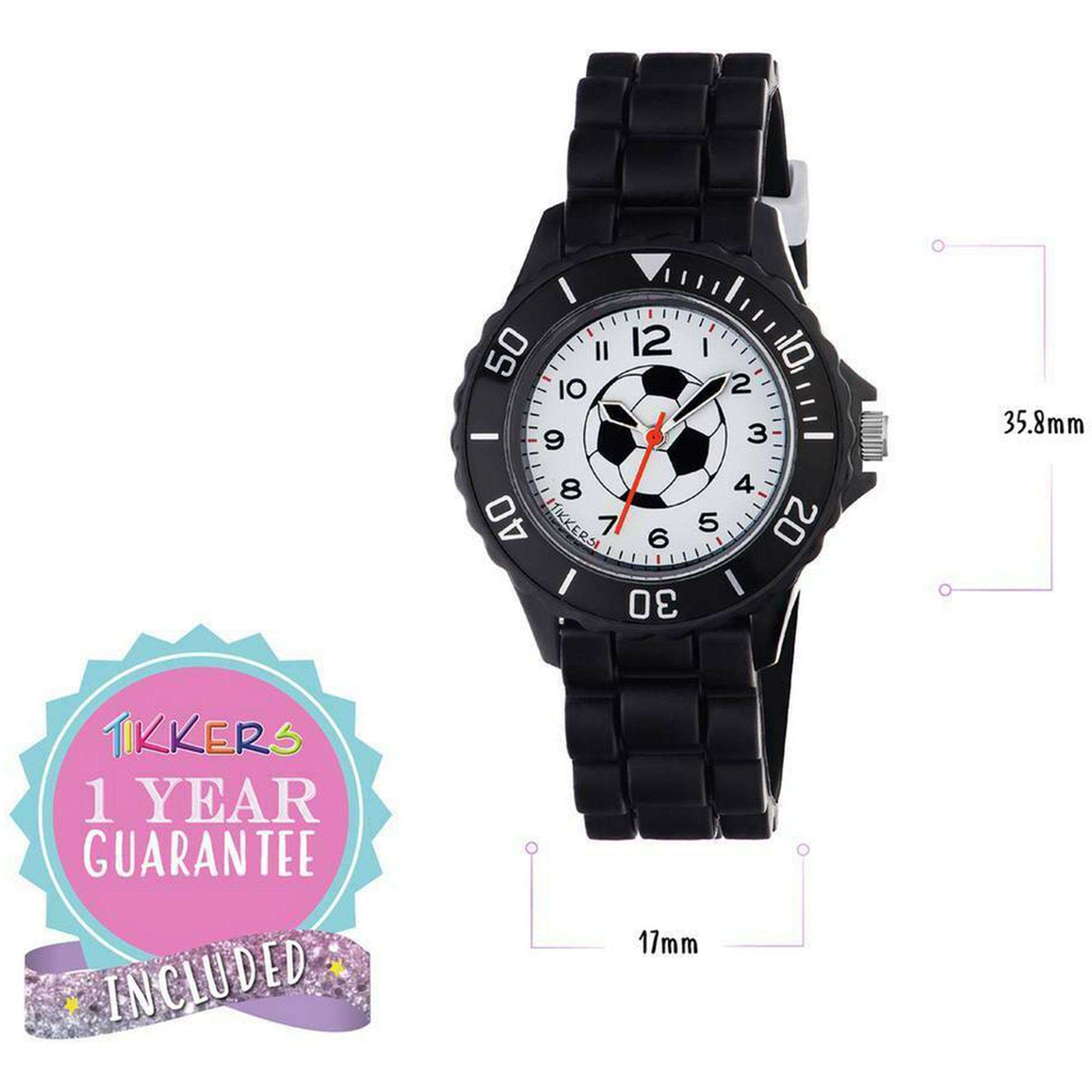 Tikkers Football Quartz White Dial Black Silicone Strap Boys Watch Gift Set ATK1019