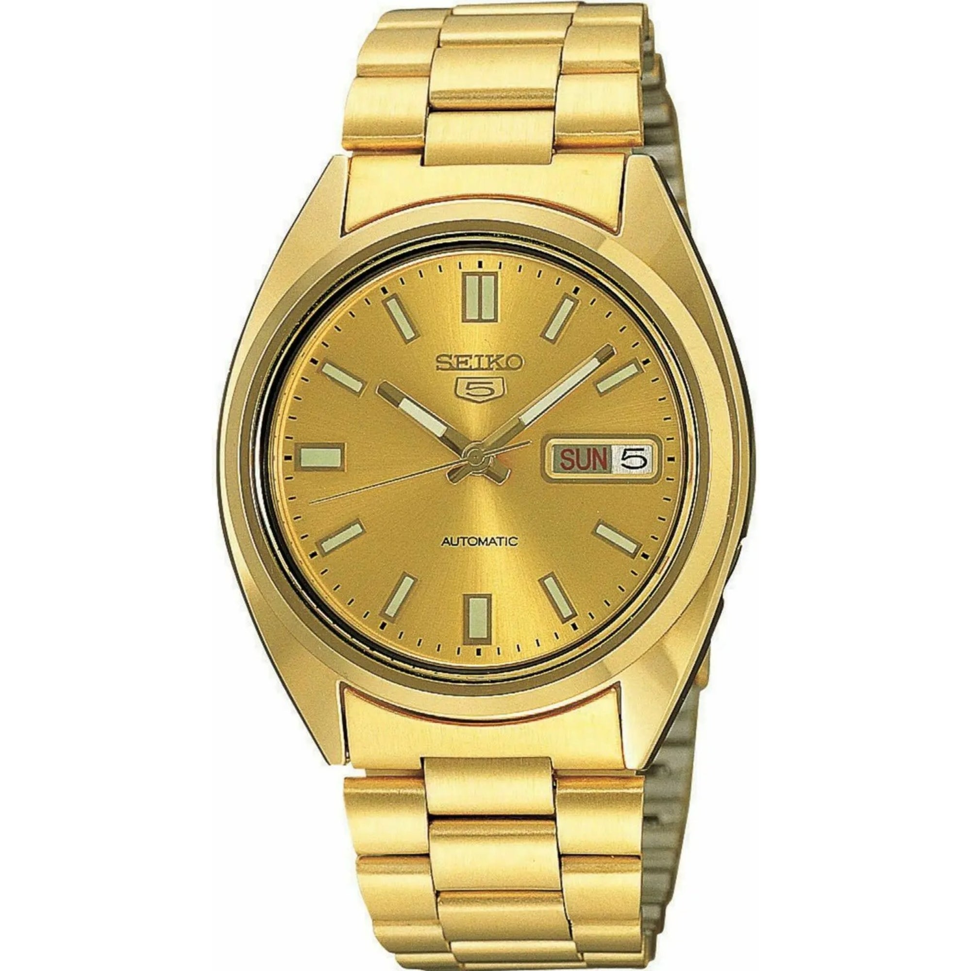 Seiko 5 Automatic Gold Dial Gold PVD Stainless Steel Men's Watch SNXS80K1