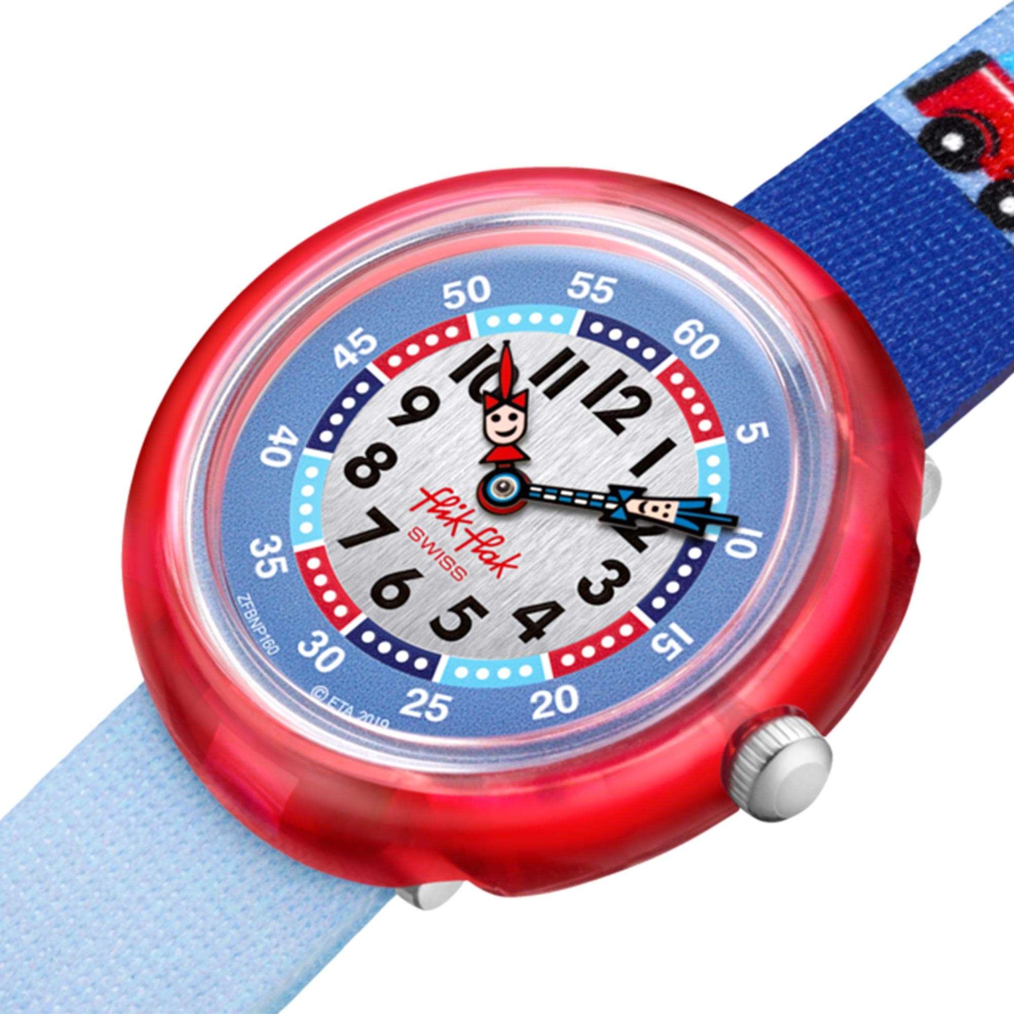 Flik Flak City of Life Firetruck Quartz Movement Blue Dial Textile Bracelet Kids Watch FBNP160