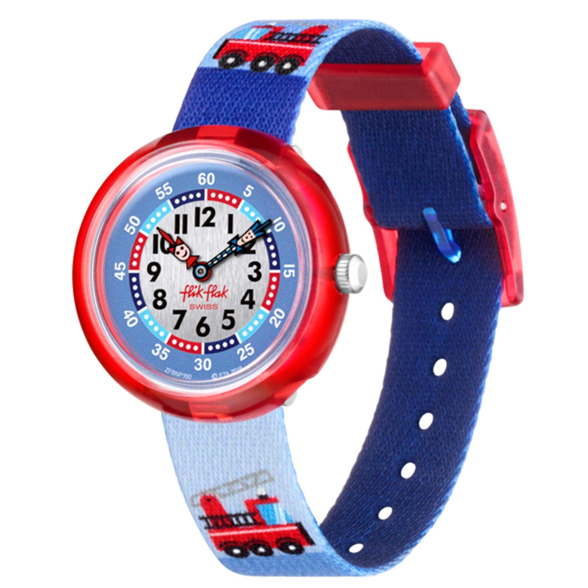 Flik Flak City of Life Firetruck Quartz Movement Blue Dial Textile Bracelet Kids Watch FBNP160