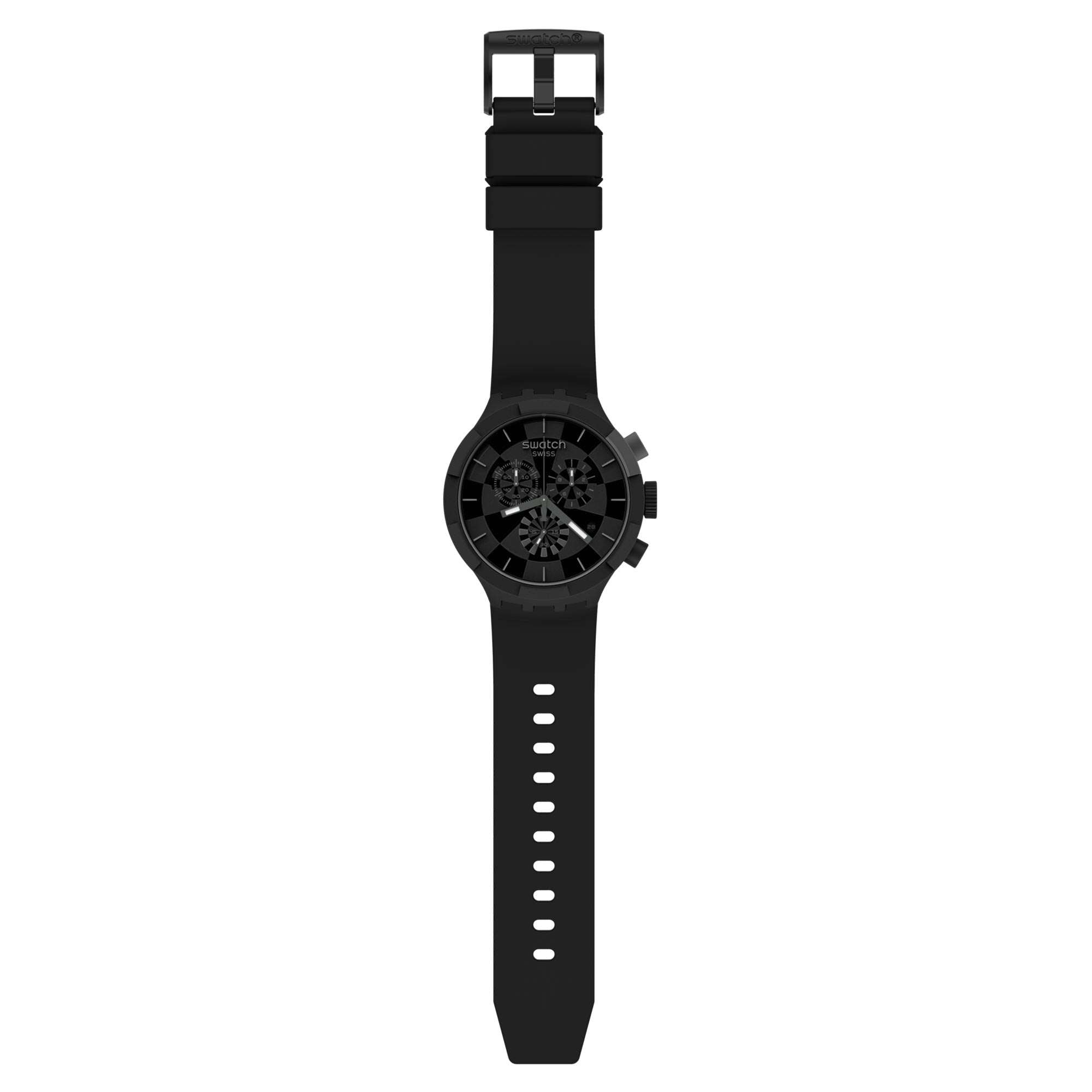 Swatch Big Bold Chrono Checkpoint Black Quartz Black Dial Silicone Strap Watch SB02B400