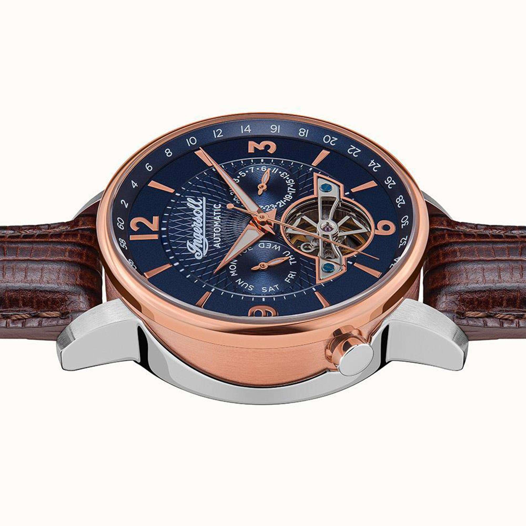 Ingersoll The Grafton Automatic Blue Dial Brown Leather Strap Men's Watch I00703B