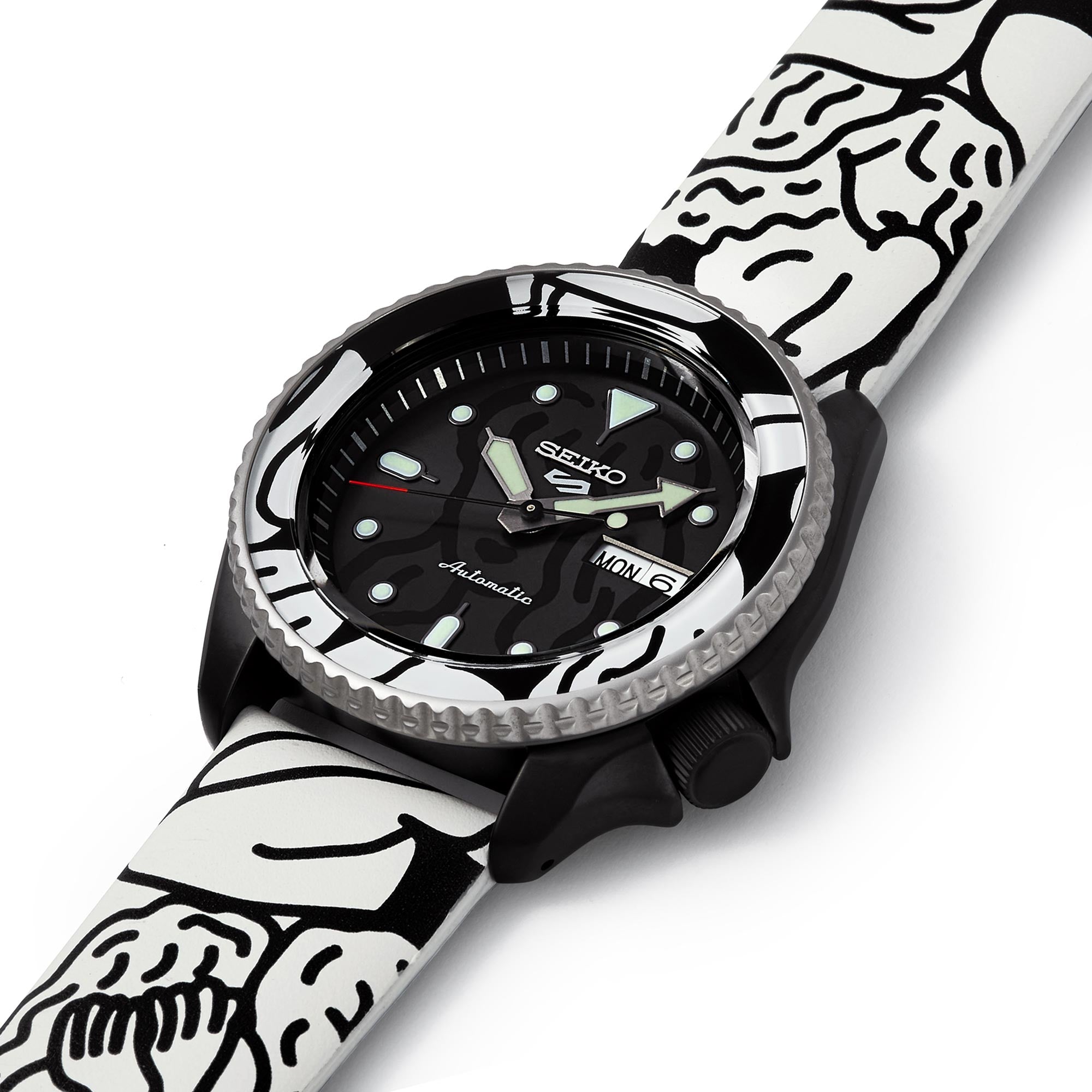 Seiko 5 Sports Auto Moai  Limited Edition Automatic Movement  Black Dial Leather Strap Men's Watch SRPG43K1