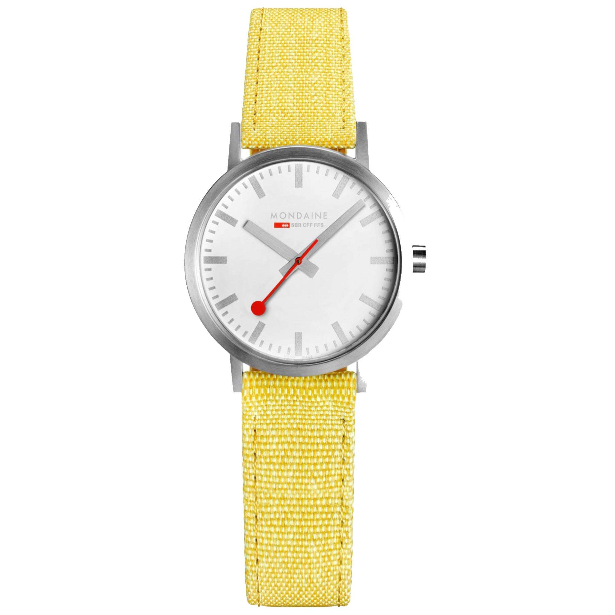 Classic 30mm Mondaine Classic Quartz Movement White Dial Textile Bracelet Womens Watch A658.30323.17SBE