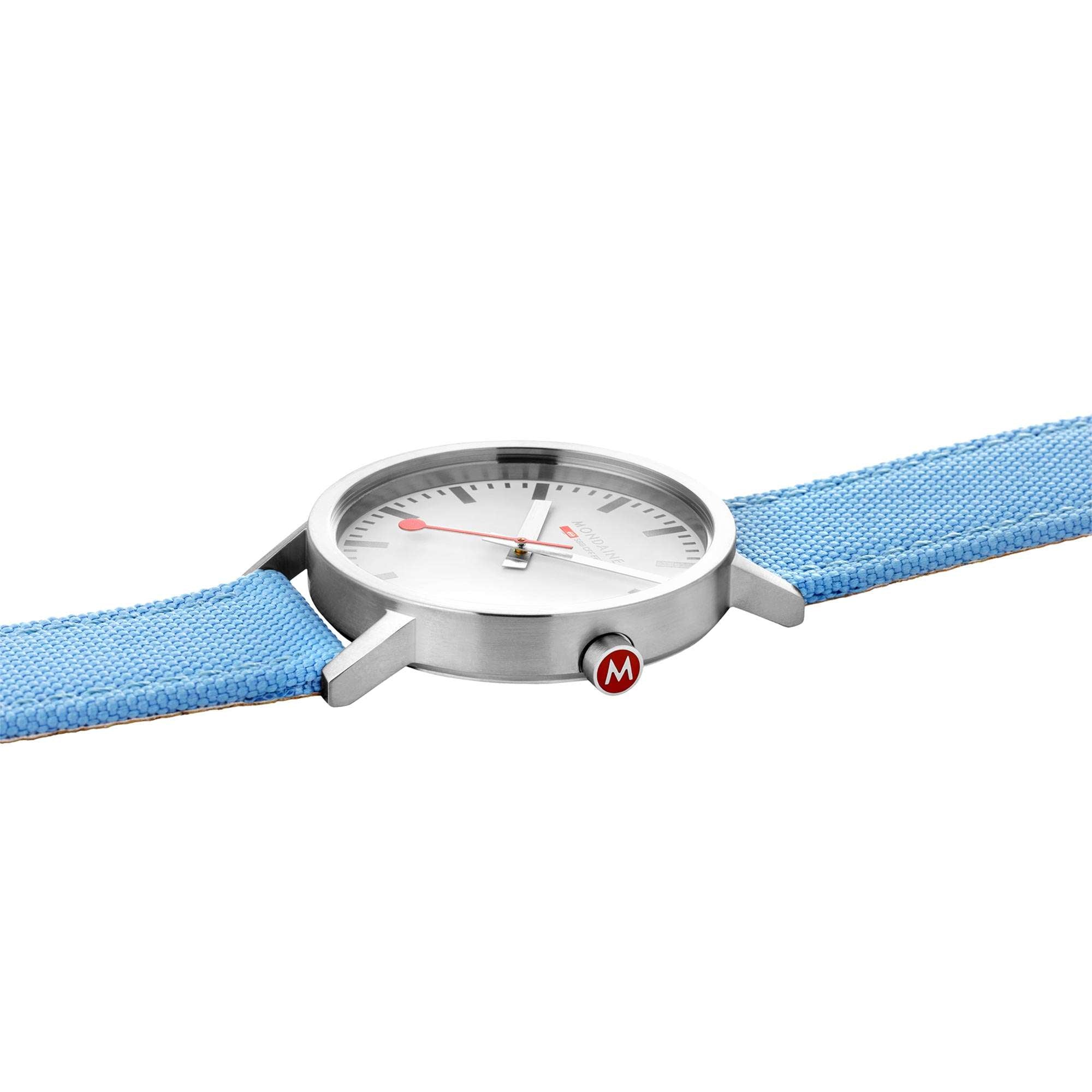 Mondaine Classic Quartz White Dial Aqua Blue Textile Strap Watch A660.30360.17SBQ
