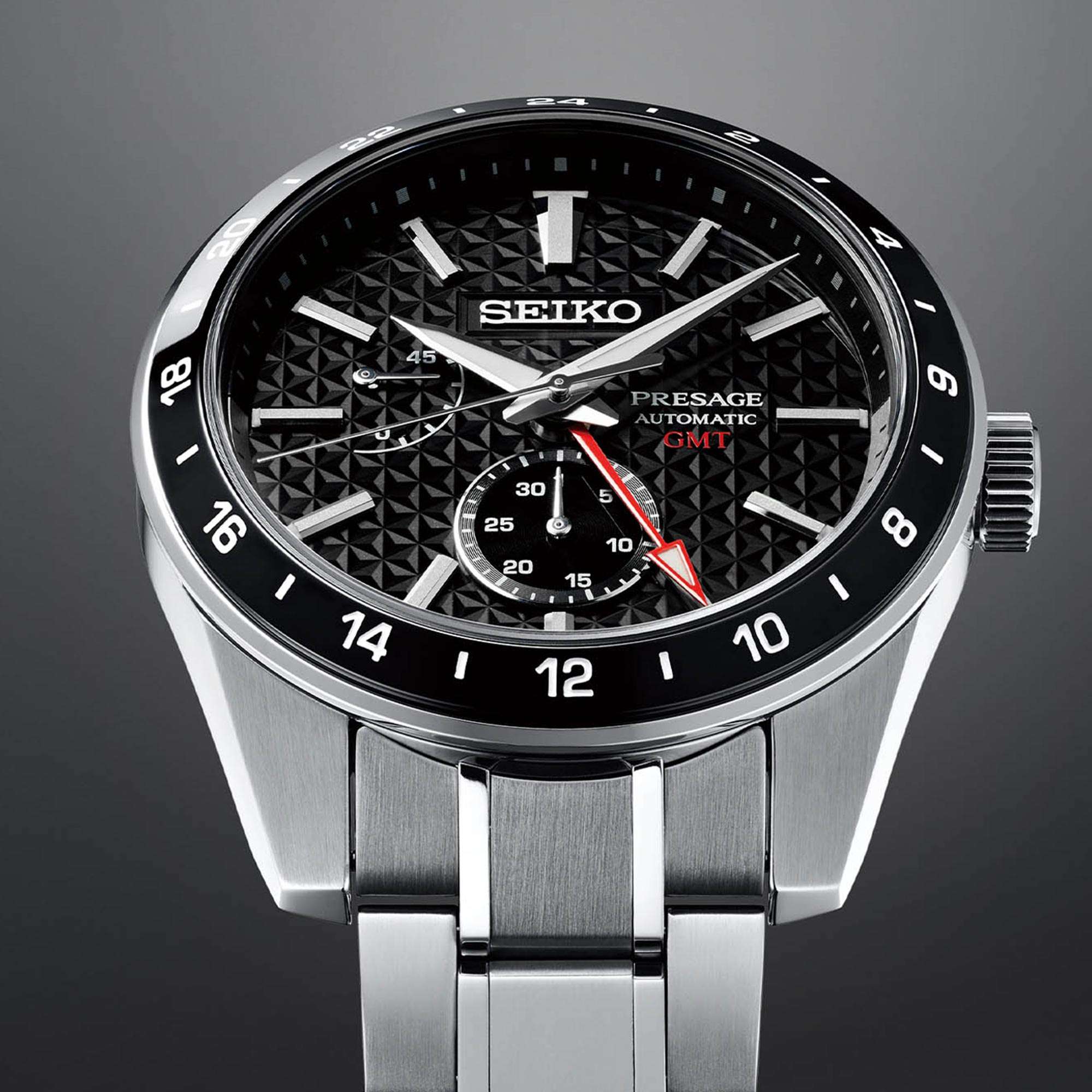 Seiko Presage Sharp Edged GMT Automatic Movement Black Dial Stainless Steel Bracelet SPB221J1