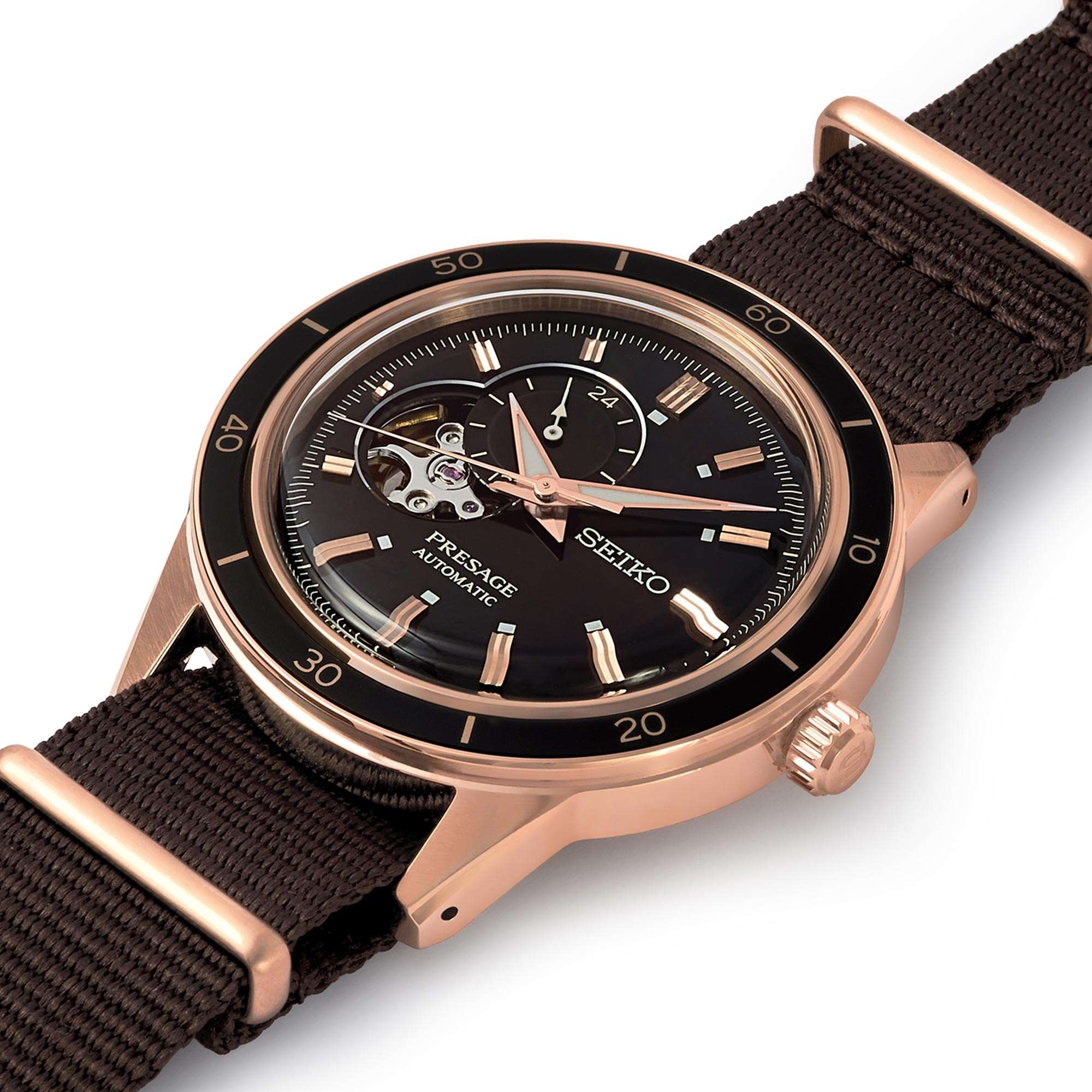 Seiko Presage Style 60's Automatic Black Open Heart Dial Brown NATO Strap Men's Watch SSA426J1