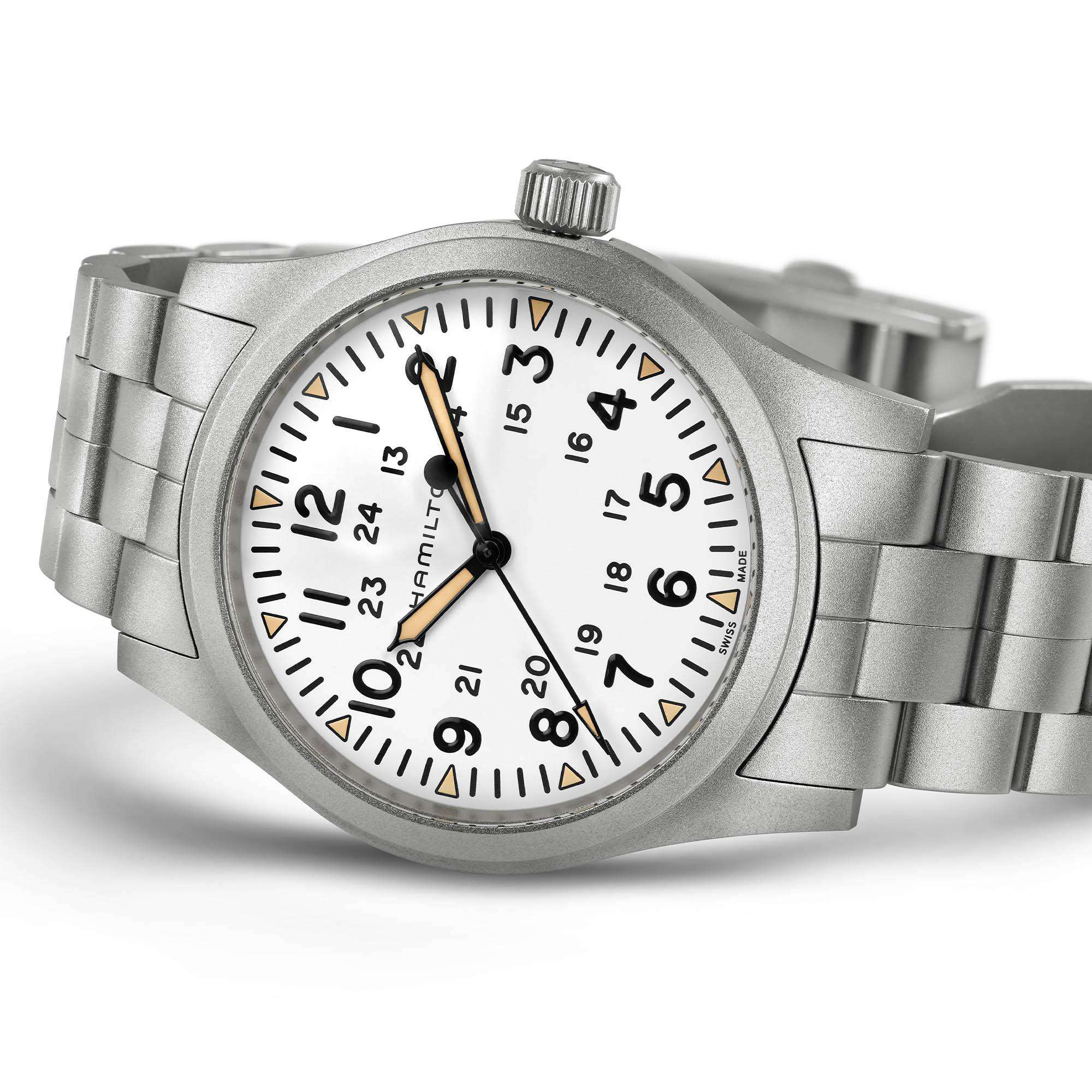 Hamilton Khaki Field Mechanical White Dial Stainless Steel Bracelet Men's Watch H69529113