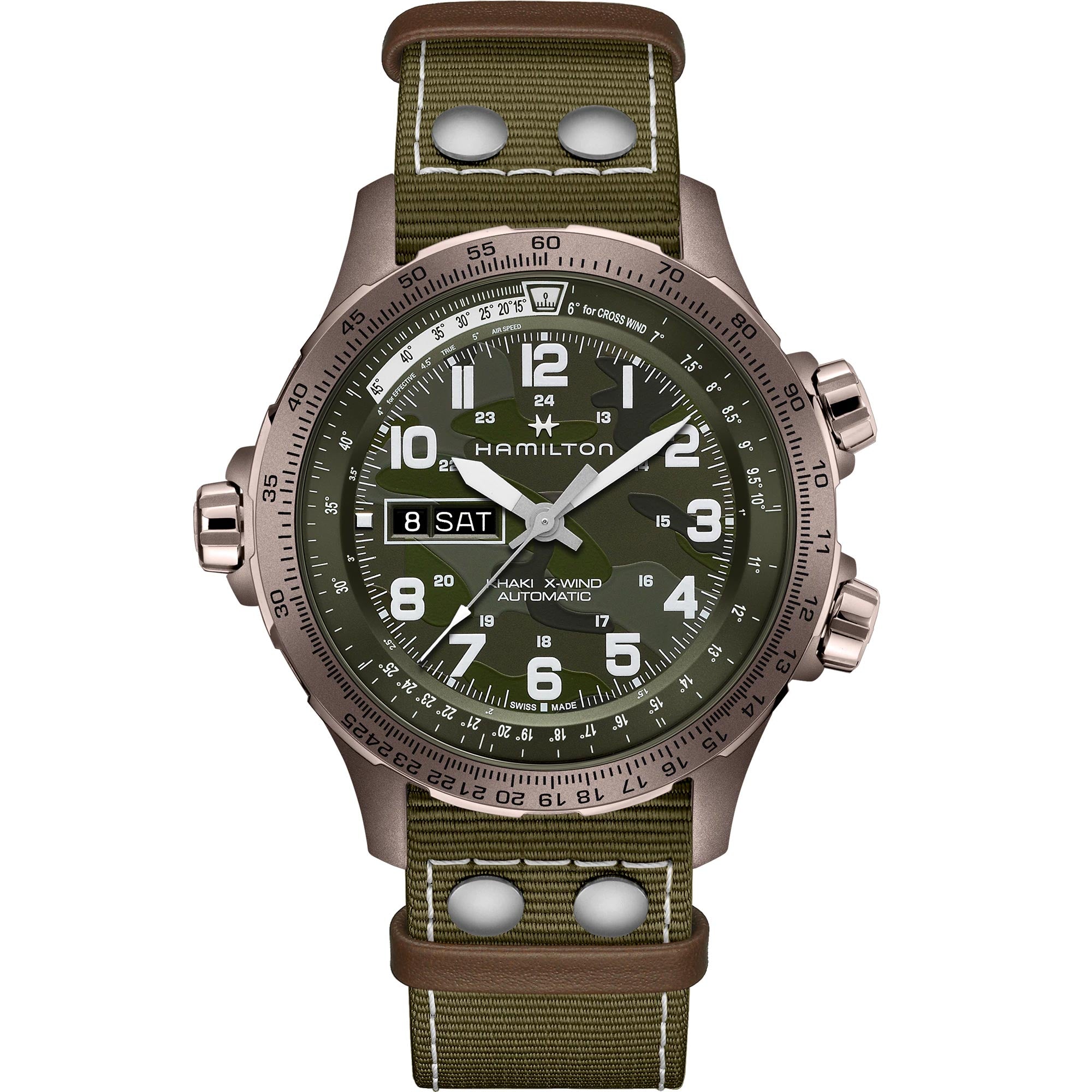 Hamilton Khaki Aviation 45mm Green Dial NATO Day Date Watch H77775960