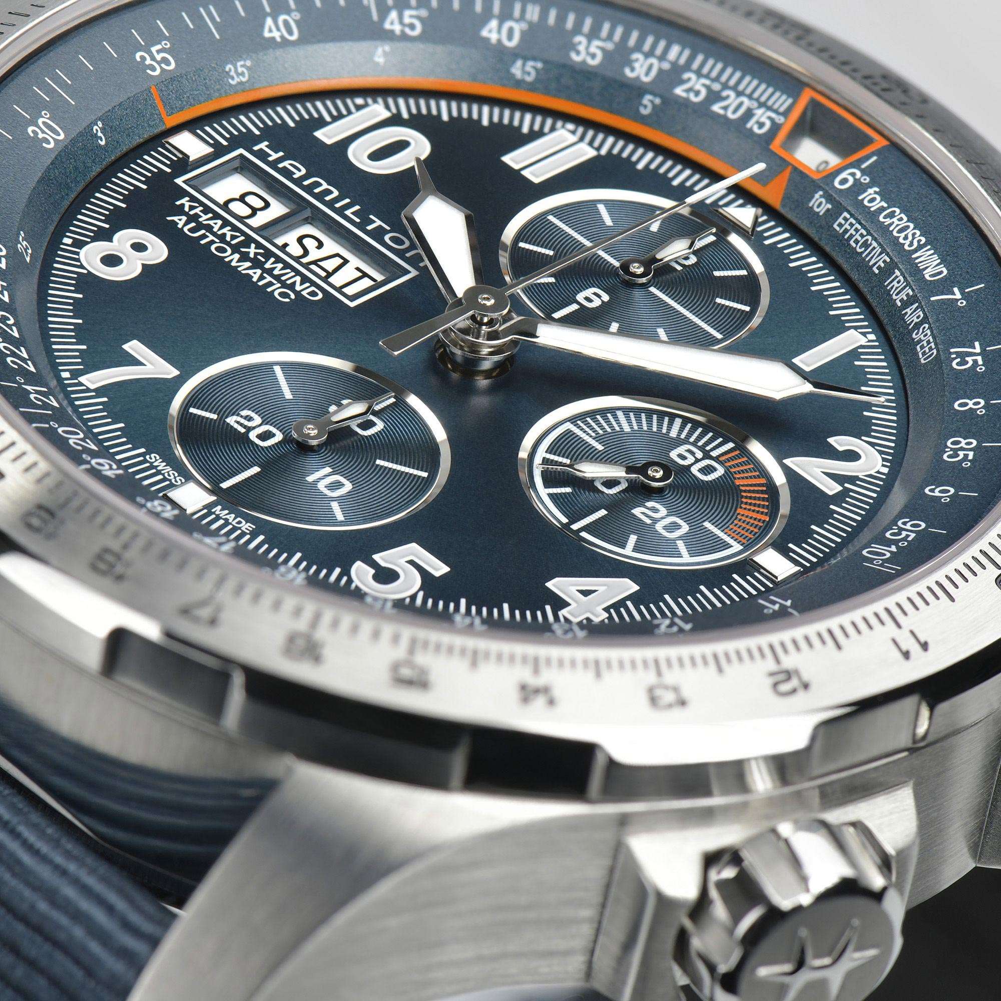 Hamilton Khaki Aviation X-Wind Auto Chrono Blue Dial Textile Strap Men's Watch H77906940