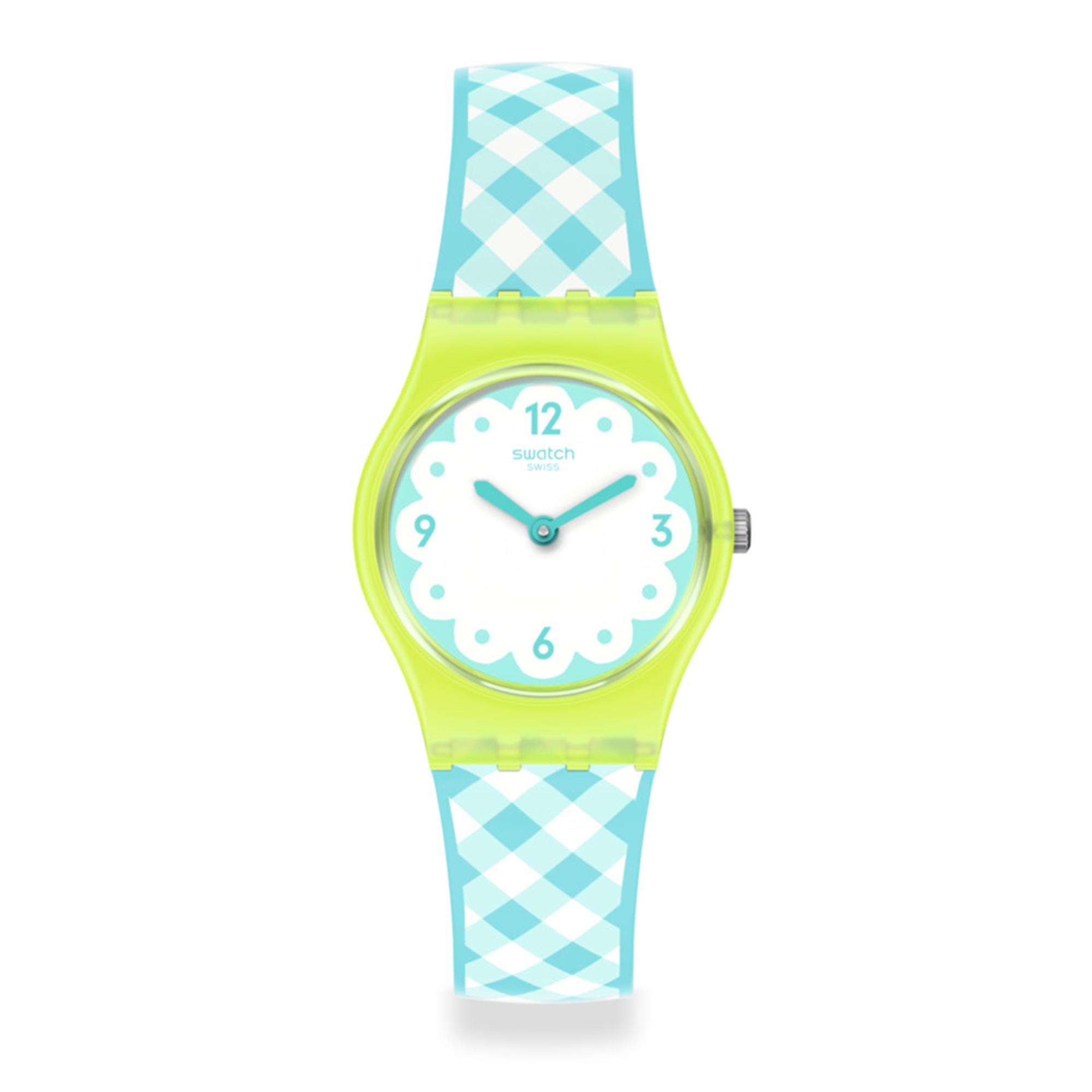 Swatch Picmika Quartz White Dial Blue White Strap Ladies Watch LJ112