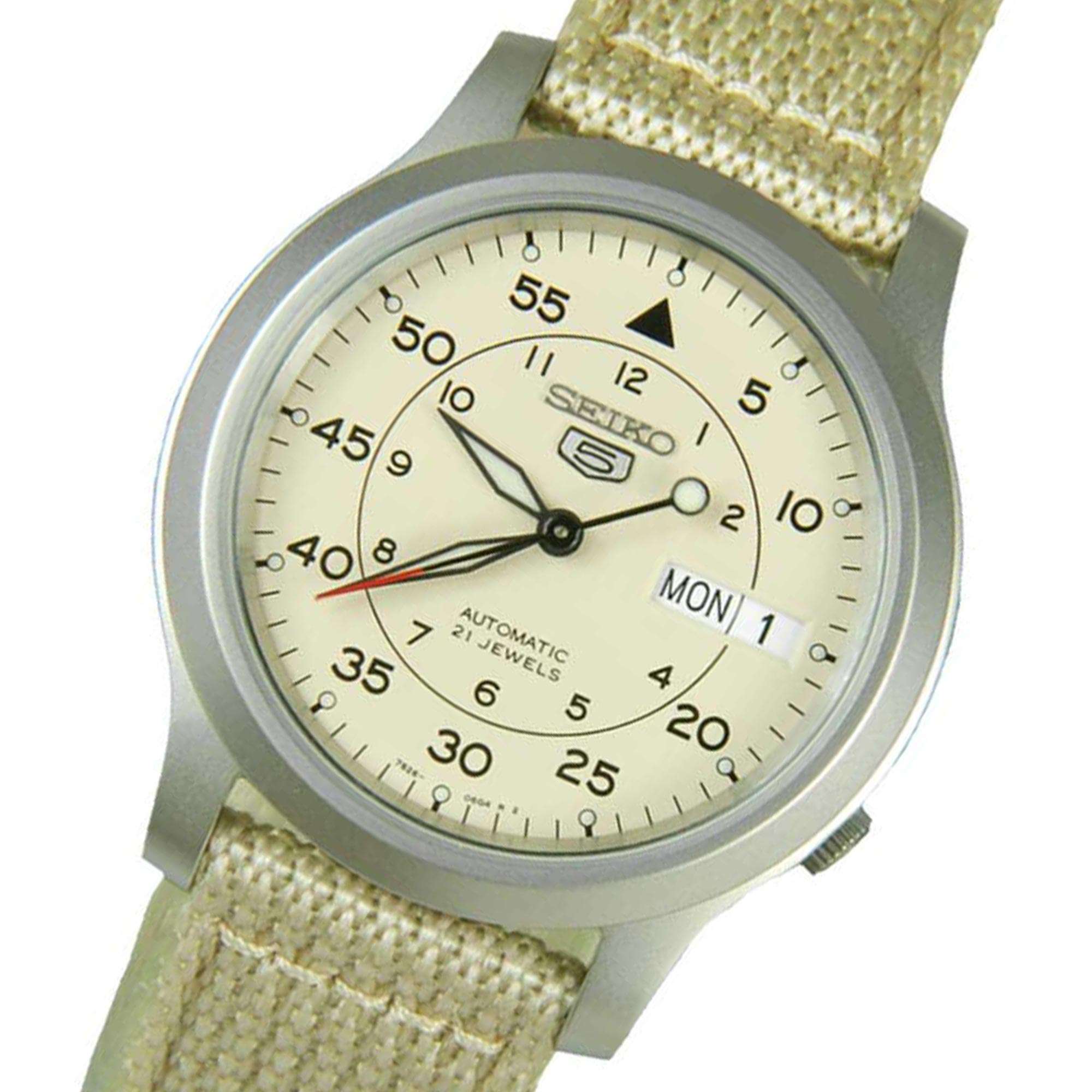 Seiko 5 Automatic Beige Dial Beige NATO Style Strap Men's Watch SNK803K2