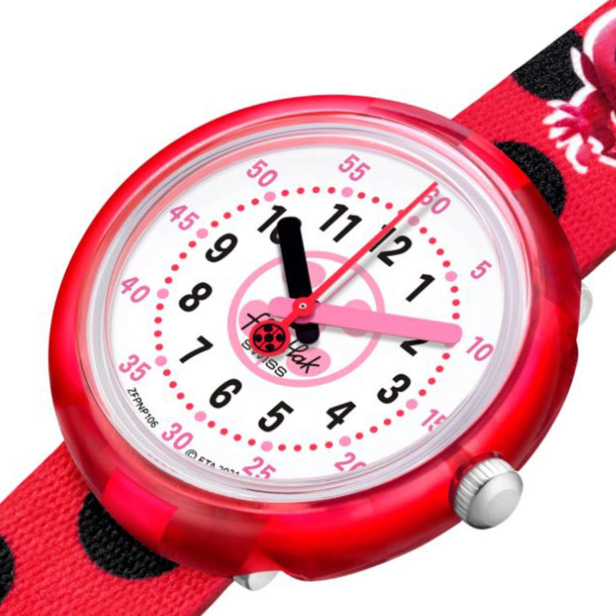 Flik-Flak Ladybug Quartz White Dial Red Plastic Strap Children's Watch FPNP106