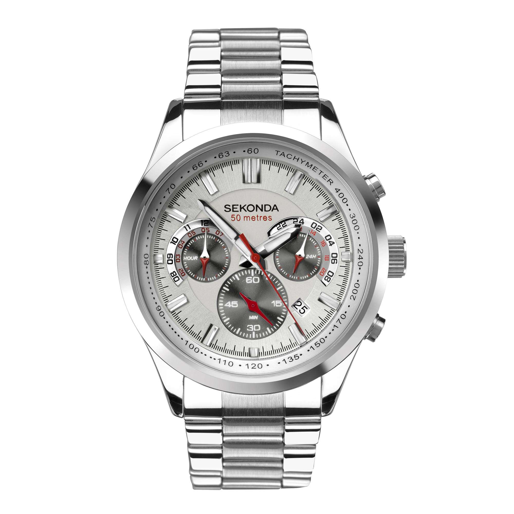 Sekonda Chronograph Quartz White Dial Stainless Steel Bracelet Men's Watch 1616