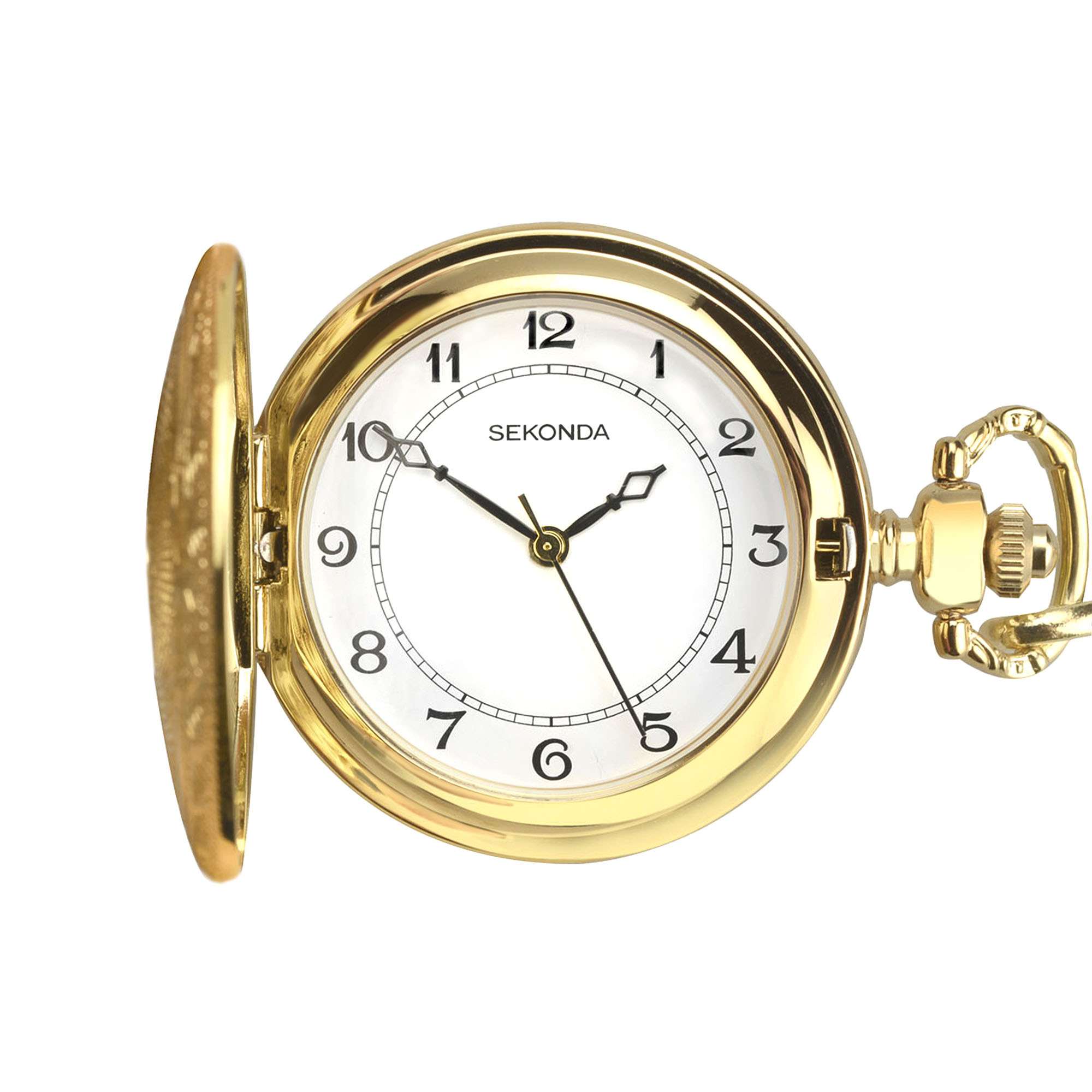 Sekonda Quartz White Dial Gold IP Alloy Steel Pocket Watch Men's 3799