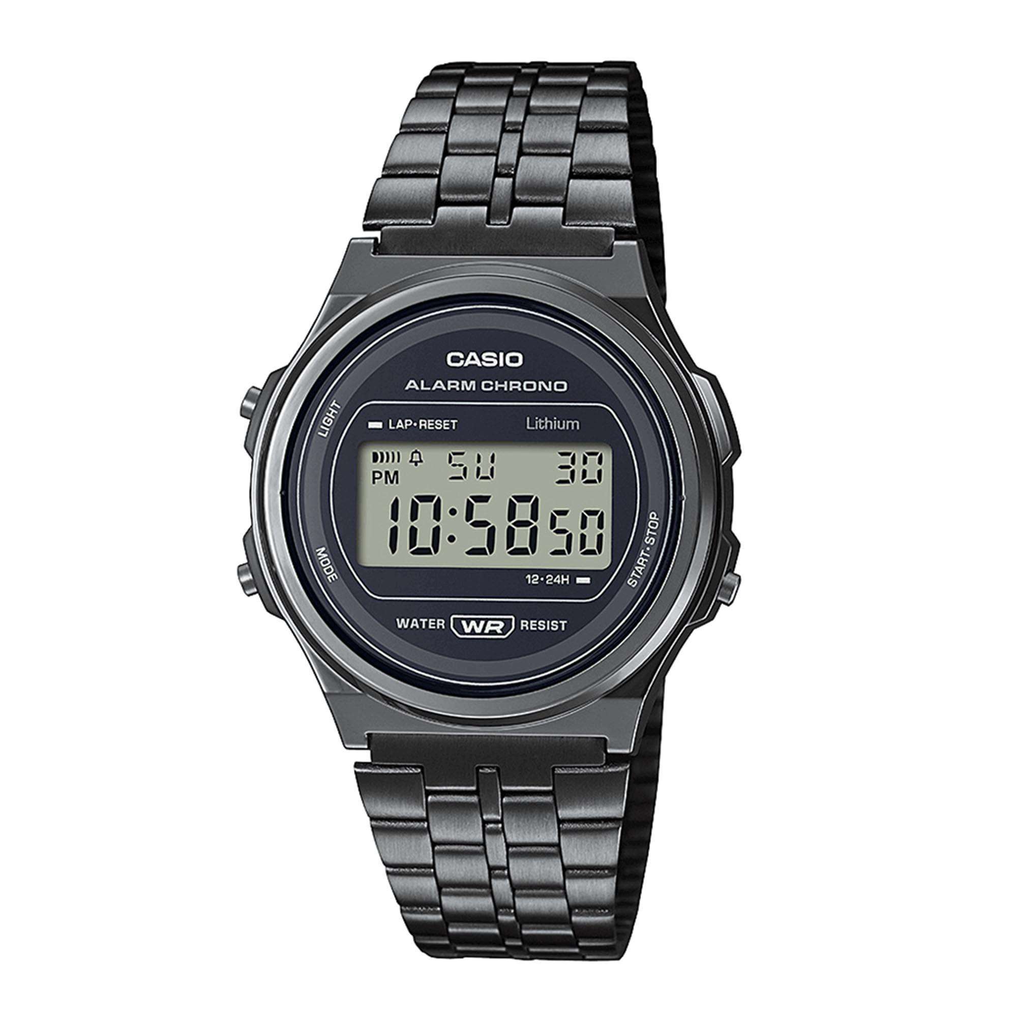 Casio Collection Quartz Black Dial Gunmetal Grey PVD Stainless Steel Bracelet Men’s Watch A171WEGG-1AEF
