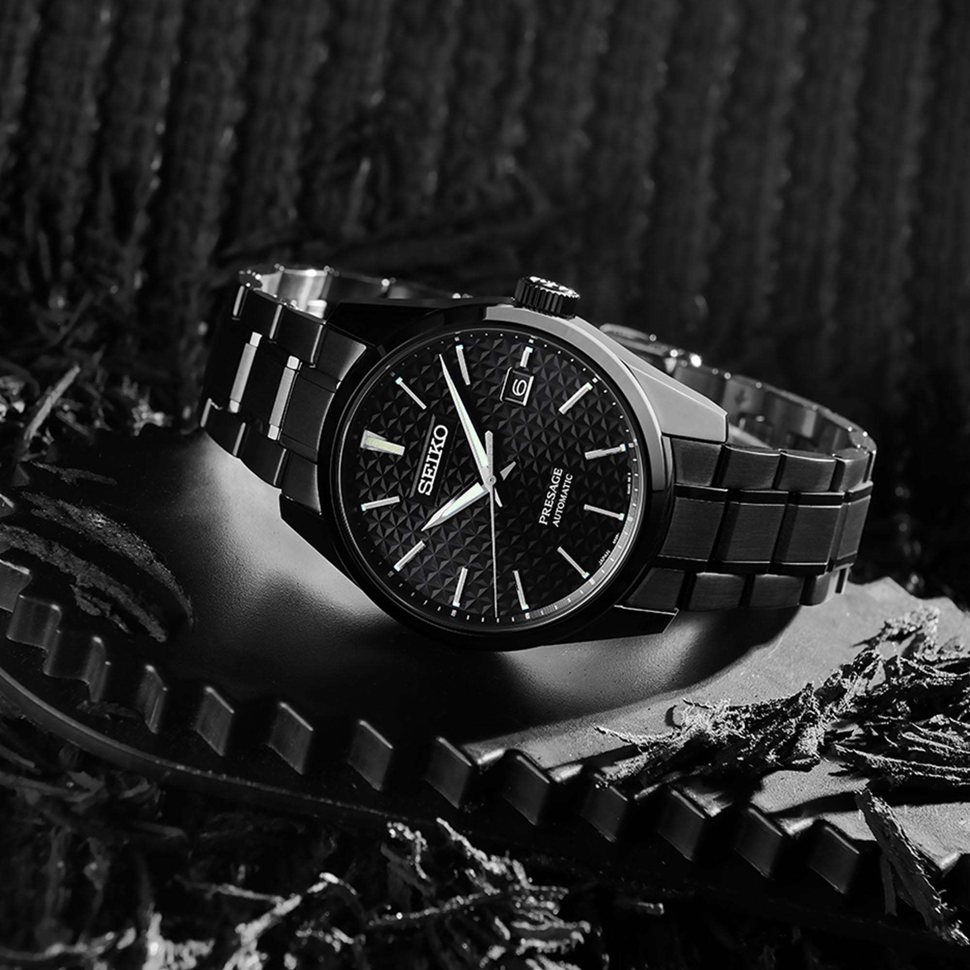 Seiko Presage Sharp Edge Series Automatic Black Dial Black PVD Silver Stainless Steel Men's Watch SPB229J1