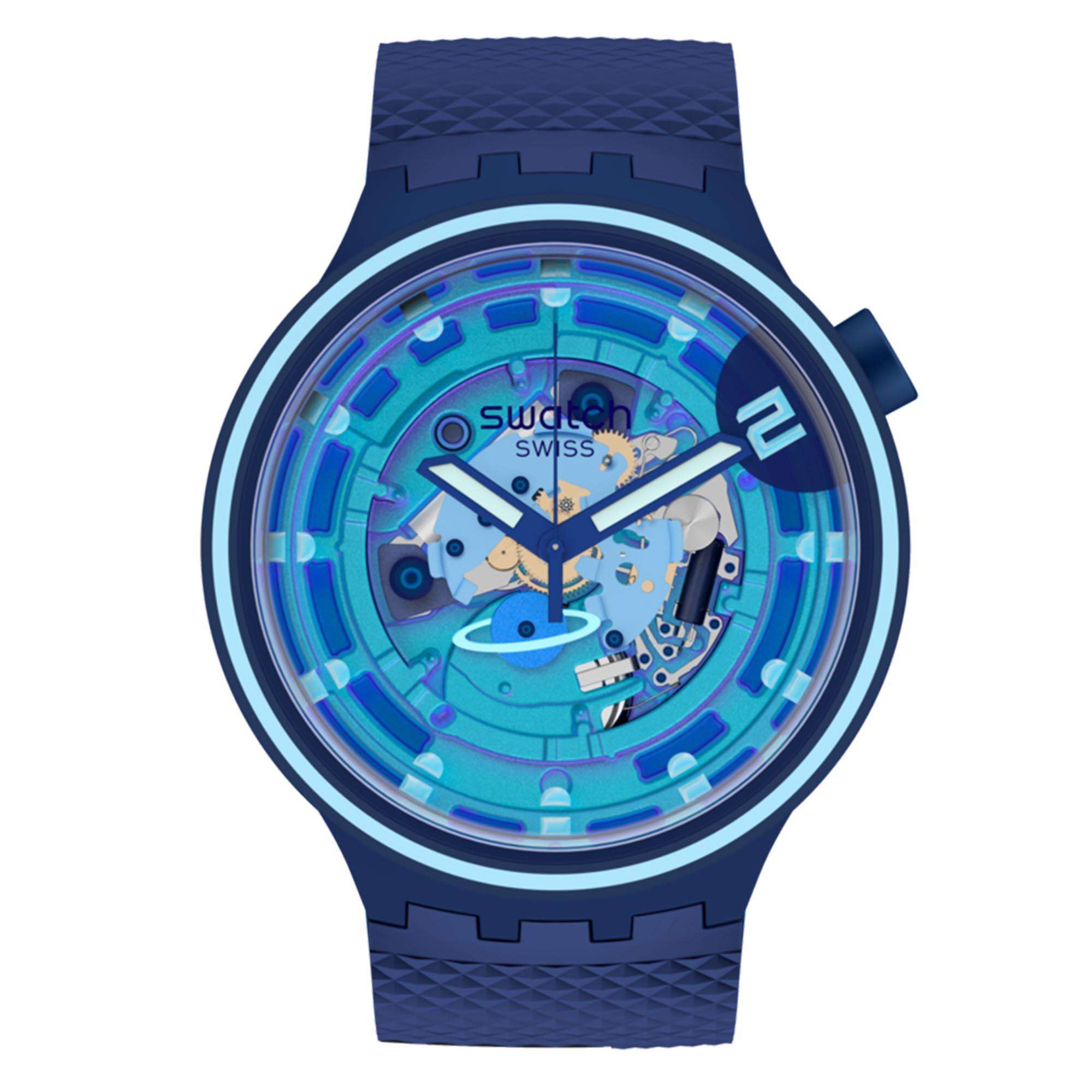 Swatch Big Bold Second Home Transparent Dial Blue Silicone Strap Unisex Watch SB01N101