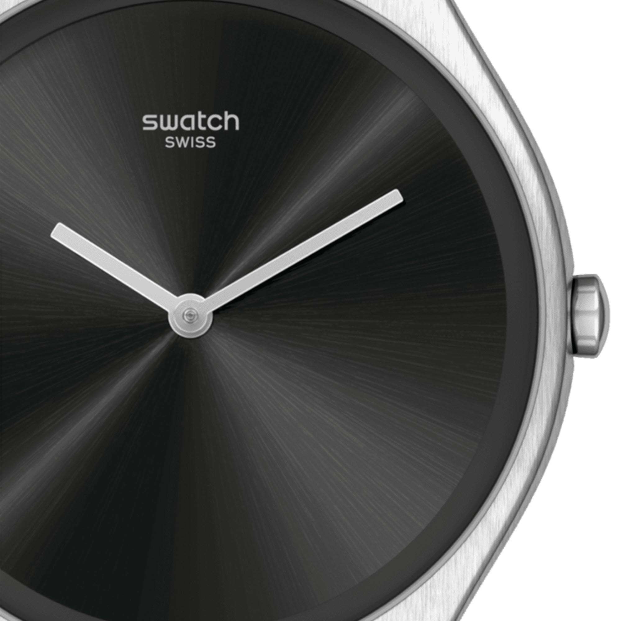 Swatch Irony Quartz Black Dial Black Leather Strap Ladies Watch SYXS136