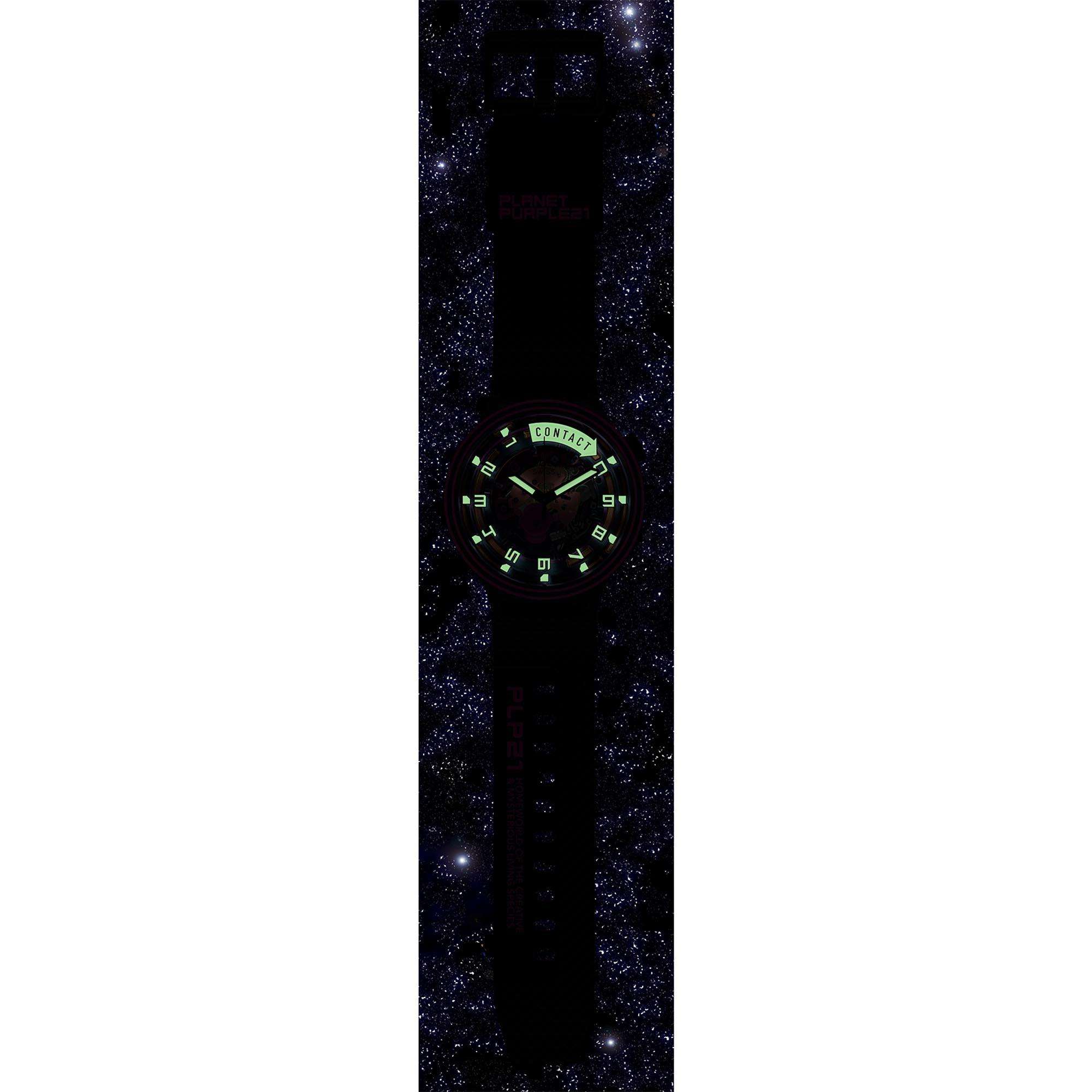 Swatch Big Bold Touchdown! Transparent Dial Black Silicone Strap Watch SB01B126