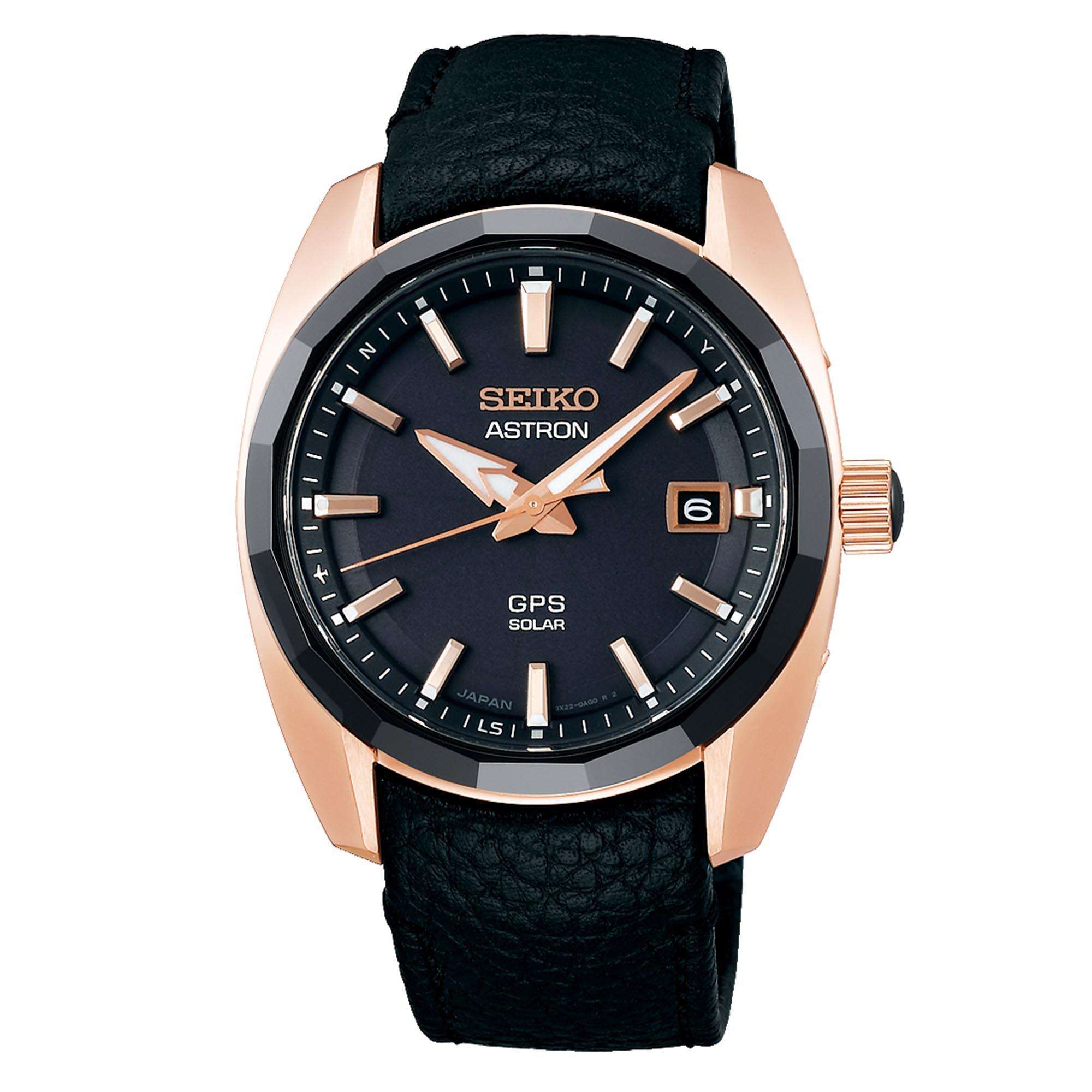 Seiko Astron GPS Solar Quartz Black Dial Black Leather Strap Men's Watch SSJ012J1