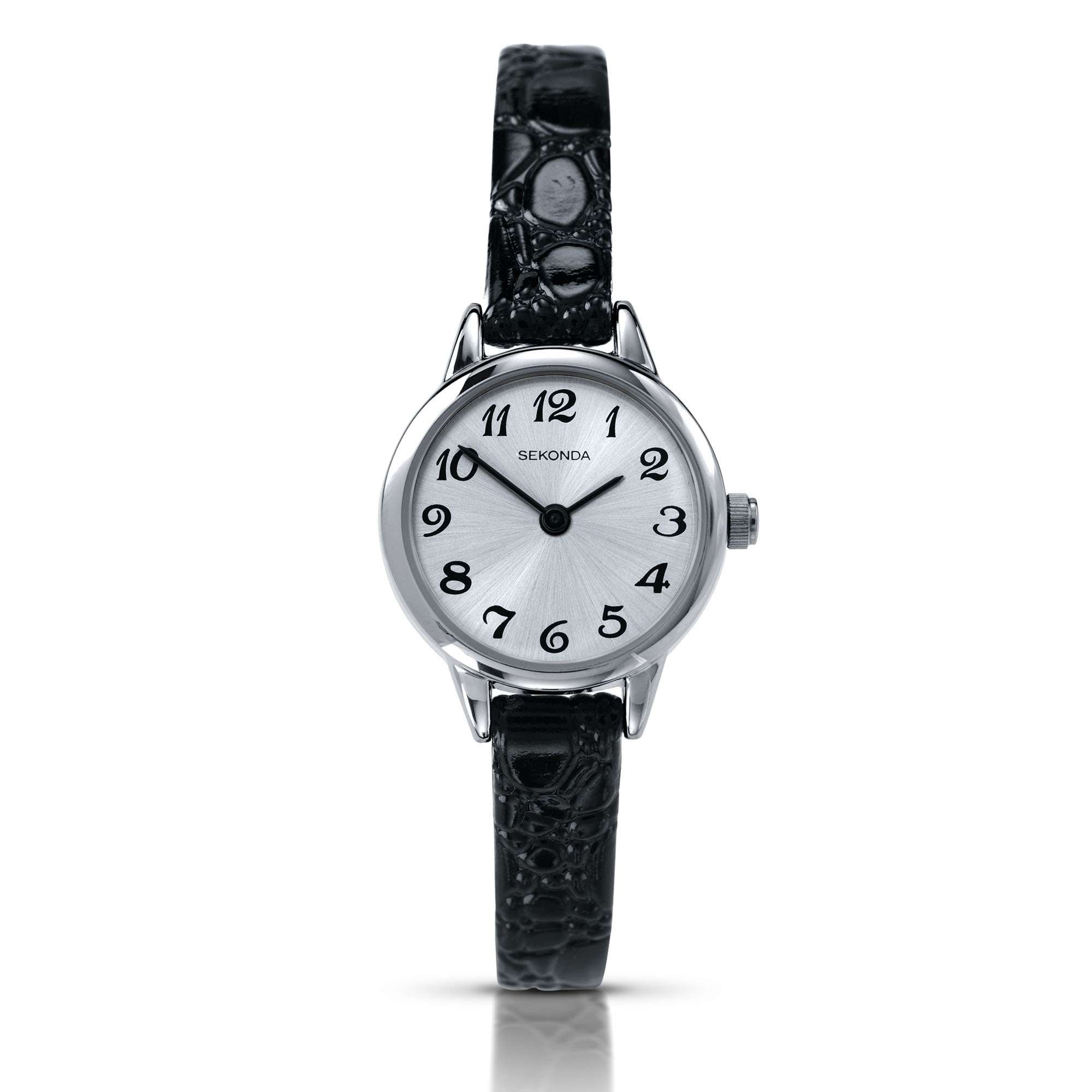 Sekonda Classic Quartz Silver Dial Black Leather Strap Ladies Watch 4471