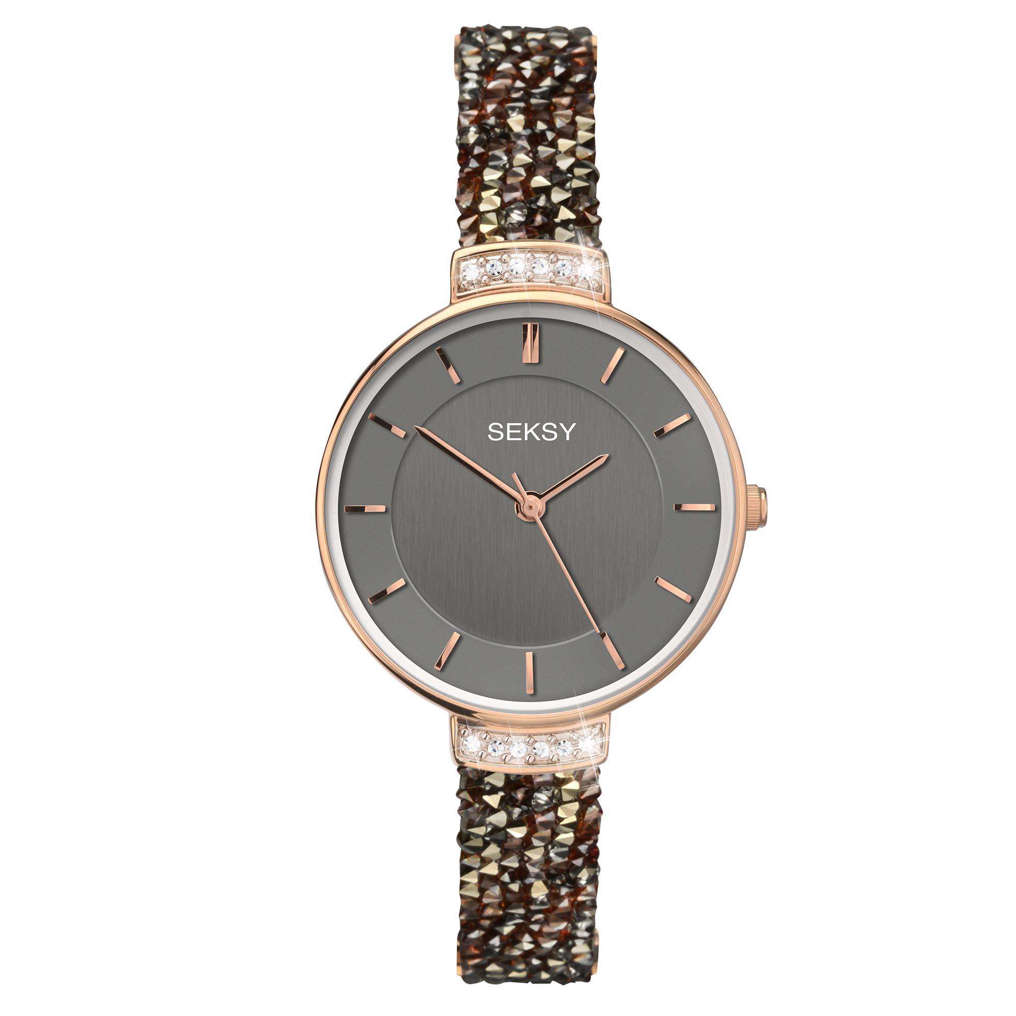 Seksy Classic Quartz Grey Dial Multi Coloured Leather Strap Ladies Watch 2579