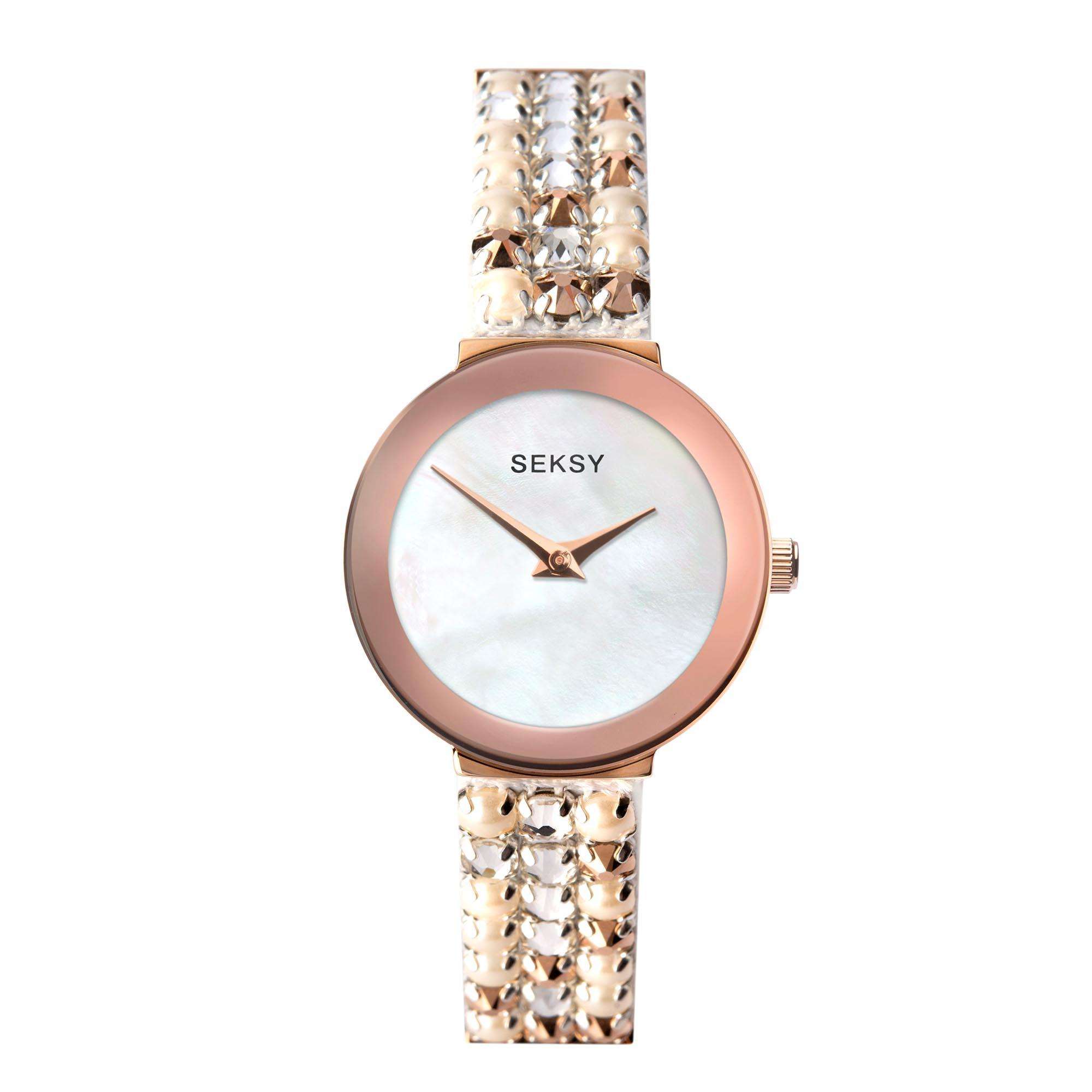Seksy Classic Quartz Mother of Pearl Dial Rose Gold IP Brass Bracelet Ladies Watch 2950