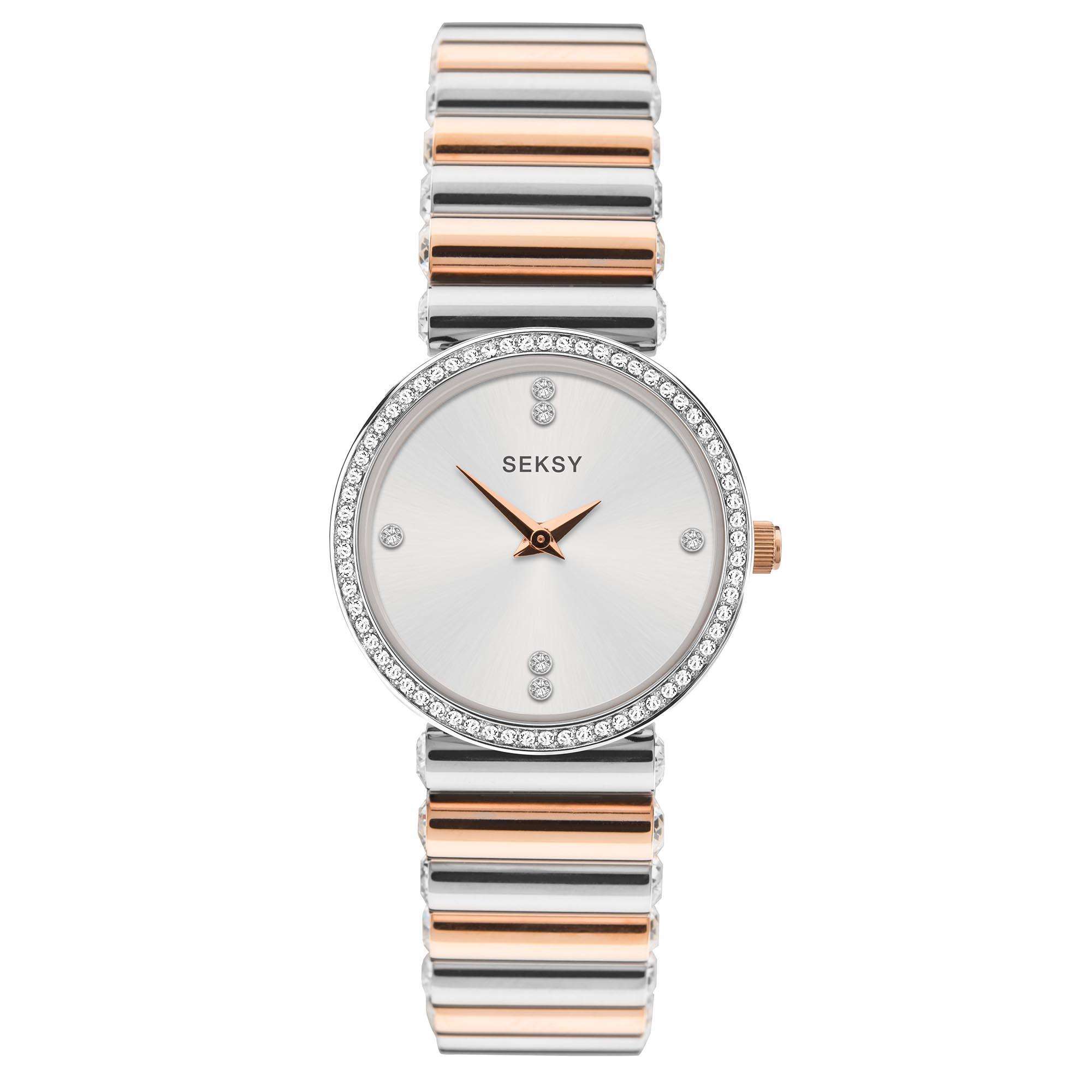 Seksy Edge Quartz Silver Dial Two Tone Stainless Steel Bracelet Ladies Watch 40045
