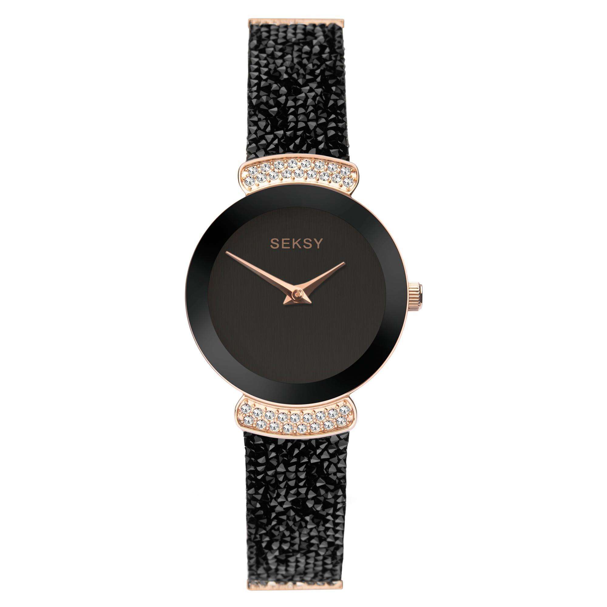 Seksy Rocks Quartz Grey Dial Rose Gold Brass Bracelet Ladies Watch 2720
