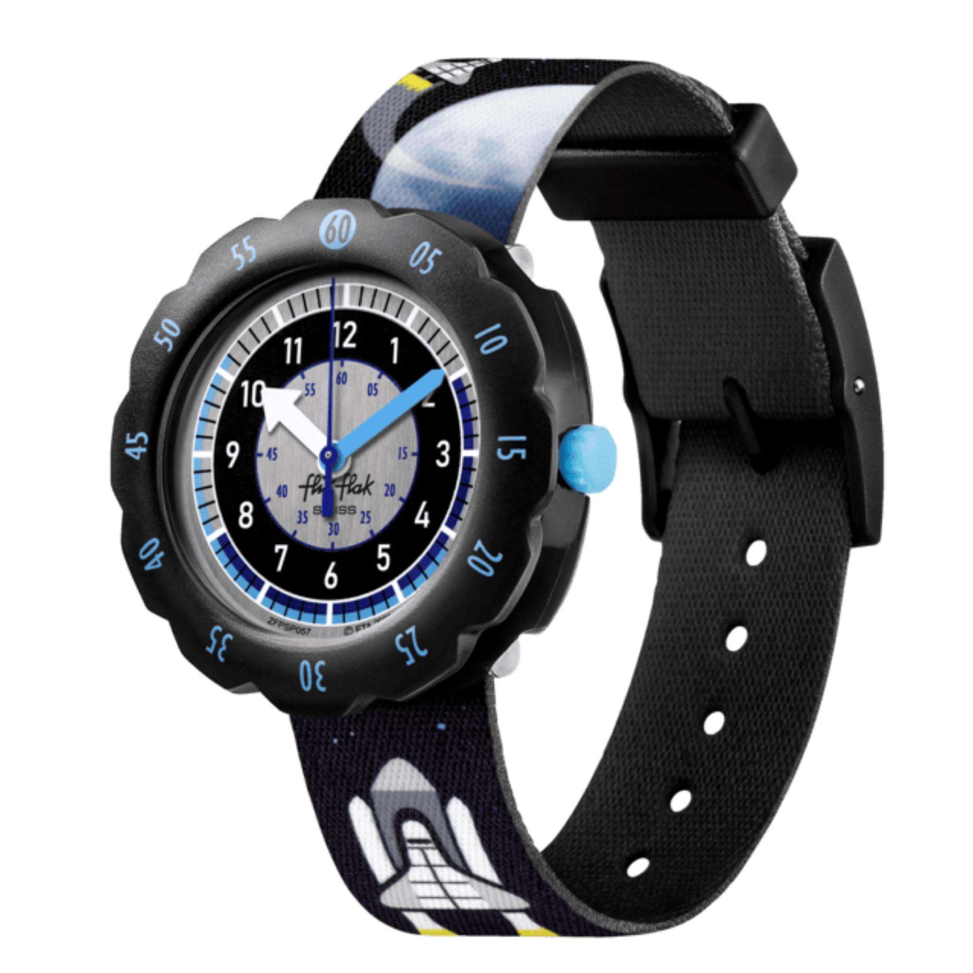 Flik Flak Moon and Back Two Tone Dial Black Textile Strap Children’s Watch FPSP057