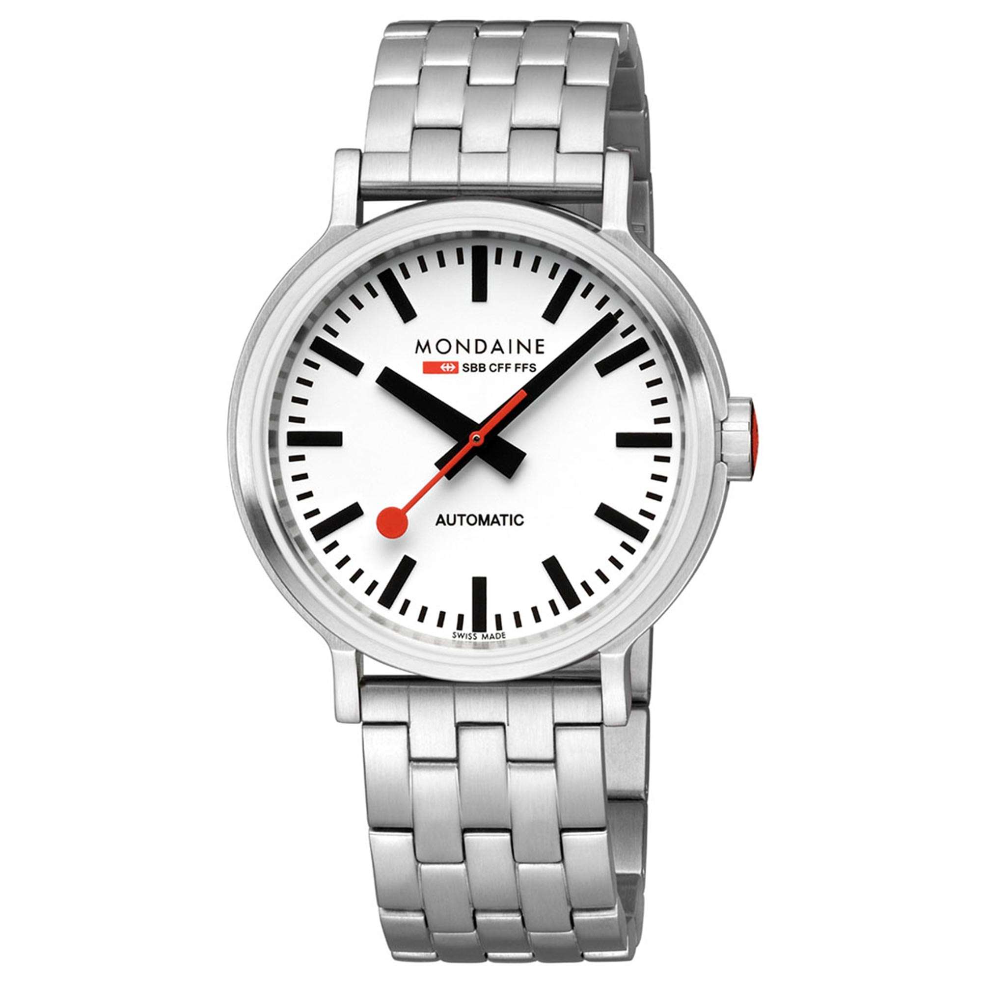 Mondaine Original Backlight Automatic White Dial Steel Strap Men's Watch MST.4161B.SJ