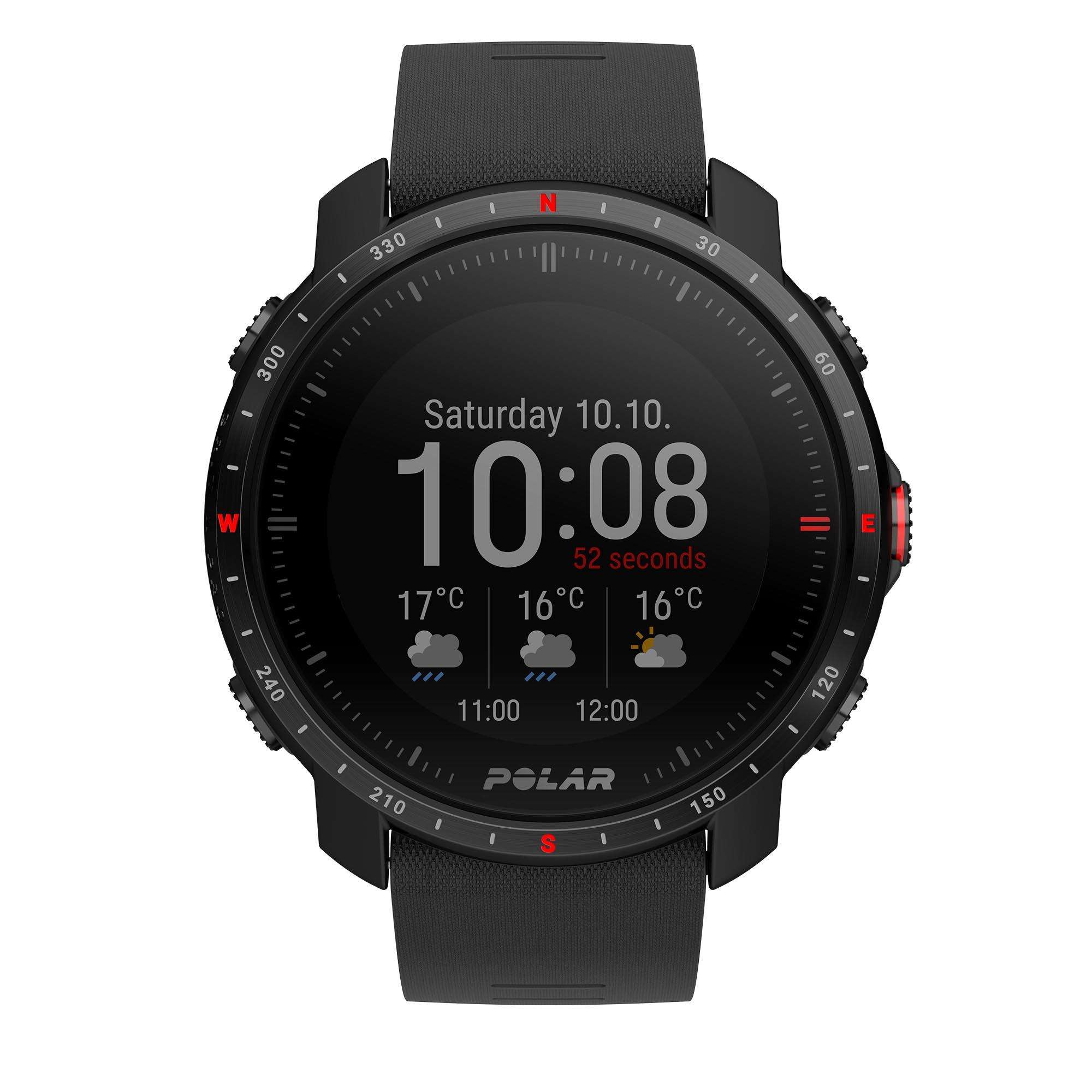 Polar Grit X Pro Black DLC Quartz Black Dial Black Synthetic Rubber Strap Unisex Watch 90085773