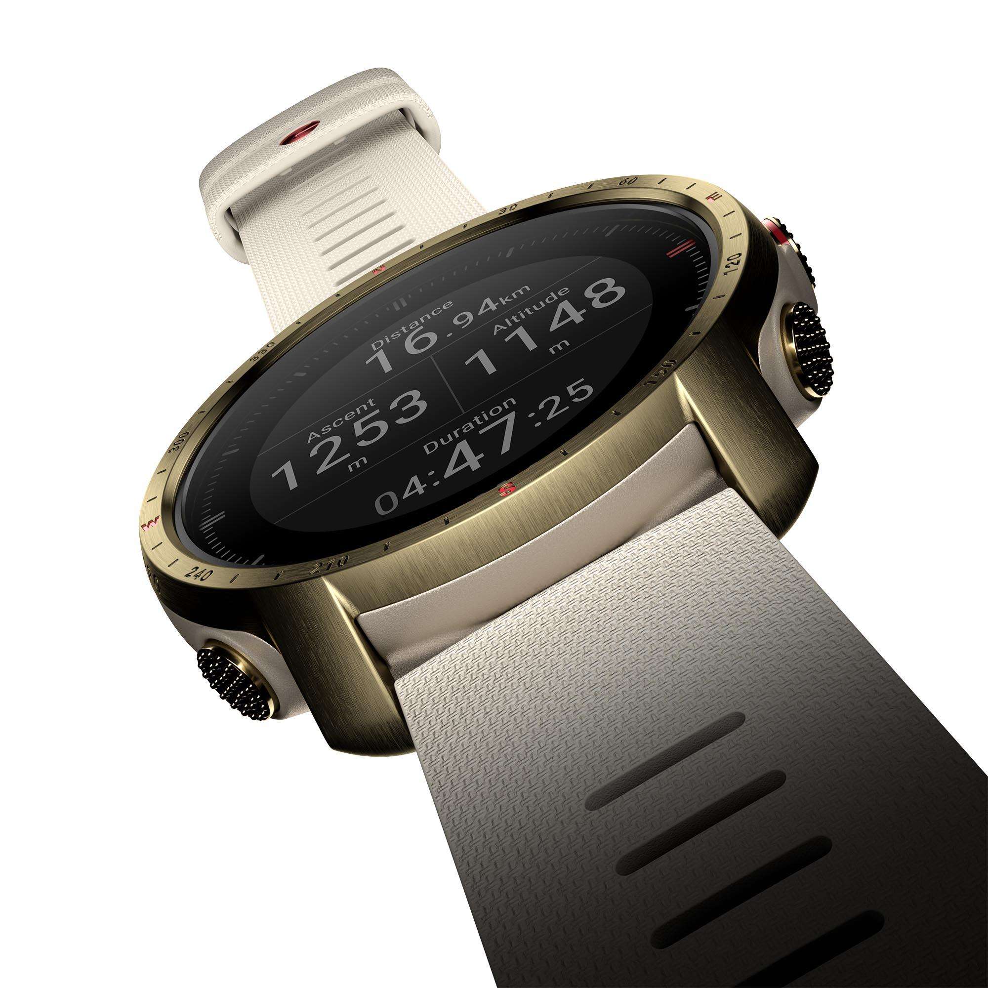 Polar Grit X Pro Arctic Gold Quartz Black Dial Cream Brown Synthetic Rubber Strap Unisex Watch 90085776