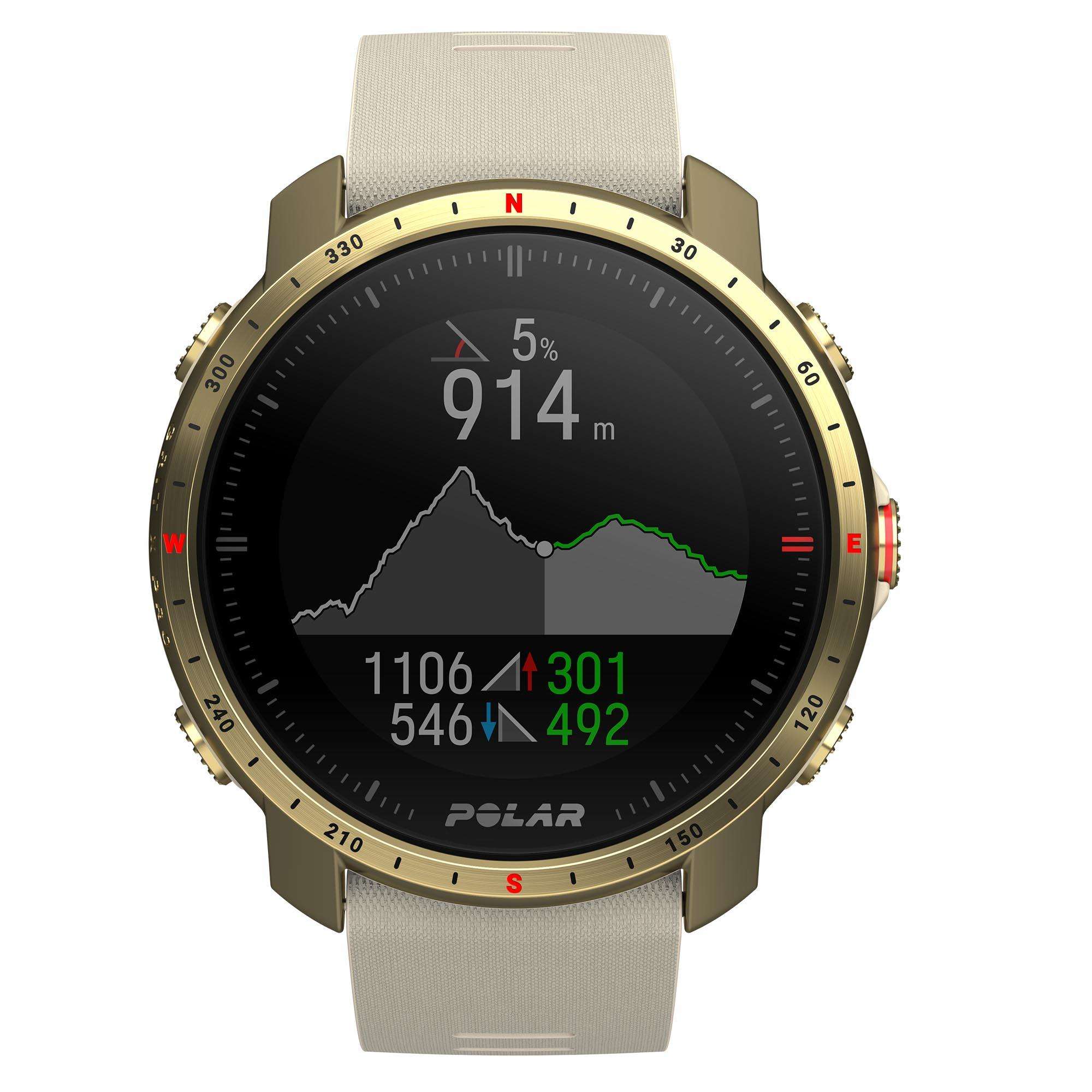 Polar Grit X Pro Arctic Gold Quartz Black Dial Cream Brown Synthetic Rubber Strap Unisex Watch 90085776