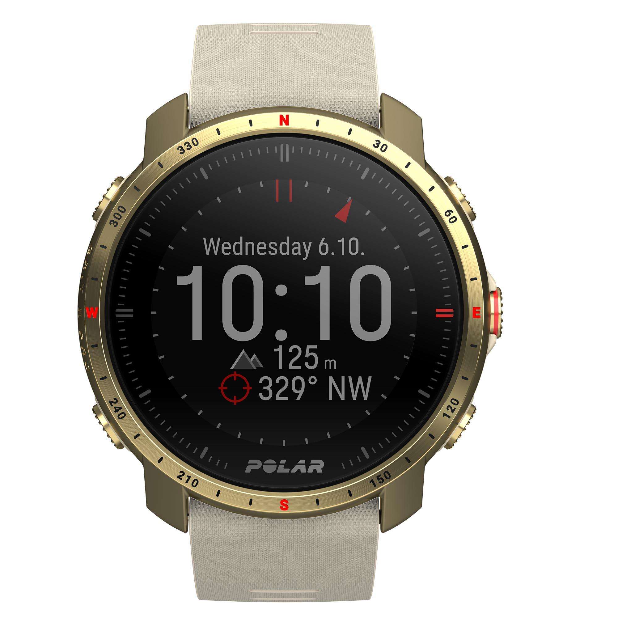 Polar Grit X Pro Arctic Gold Quartz Black Dial Cream Brown Synthetic Rubber Strap Unisex Watch 90085776