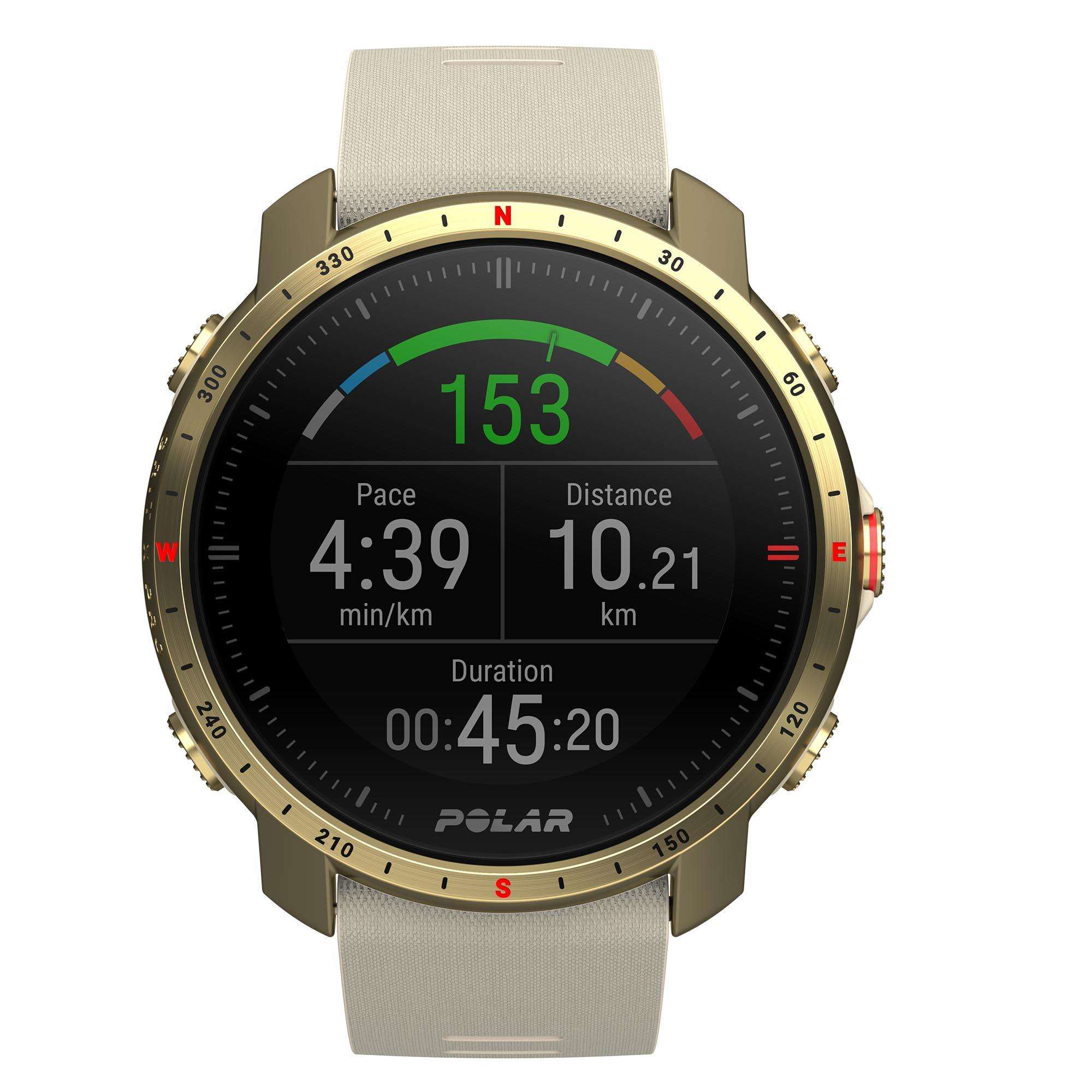 Polar Grit X Pro Arctic Gold Quartz Black Dial Cream Brown Synthetic Rubber Strap Unisex Watch 90085776