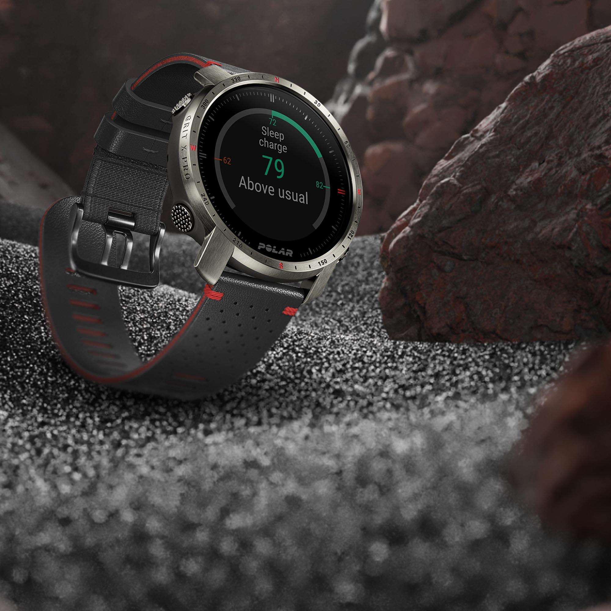 Polar Grit X Pro Titan Grey Quartz Black Dial Rubber Strap Watch 90085777