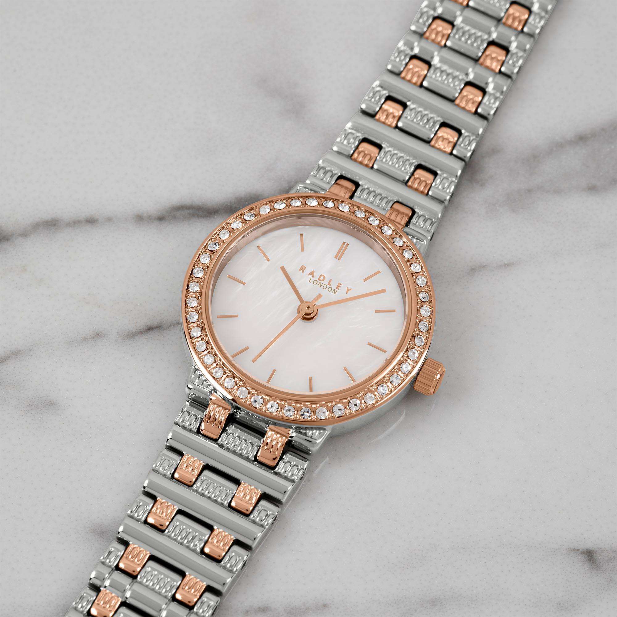 Radley Quartz Mother of Pearl Dial Two Tone Brass Bracelet Ladies Watch RY4565