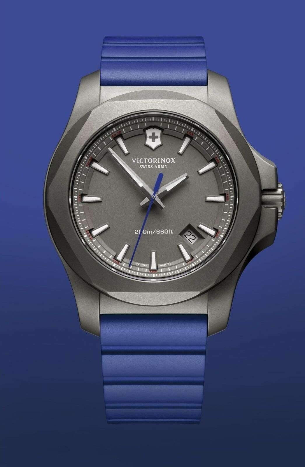 Victorinox Swiss Army I.N.O.X Blue Rubber Grey Titanium Quartz Men's Watch 241759