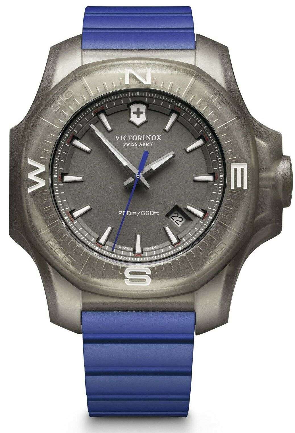 Victorinox Swiss Army I.N.O.X Blue Rubber Grey Titanium Quartz Men's Watch 241759