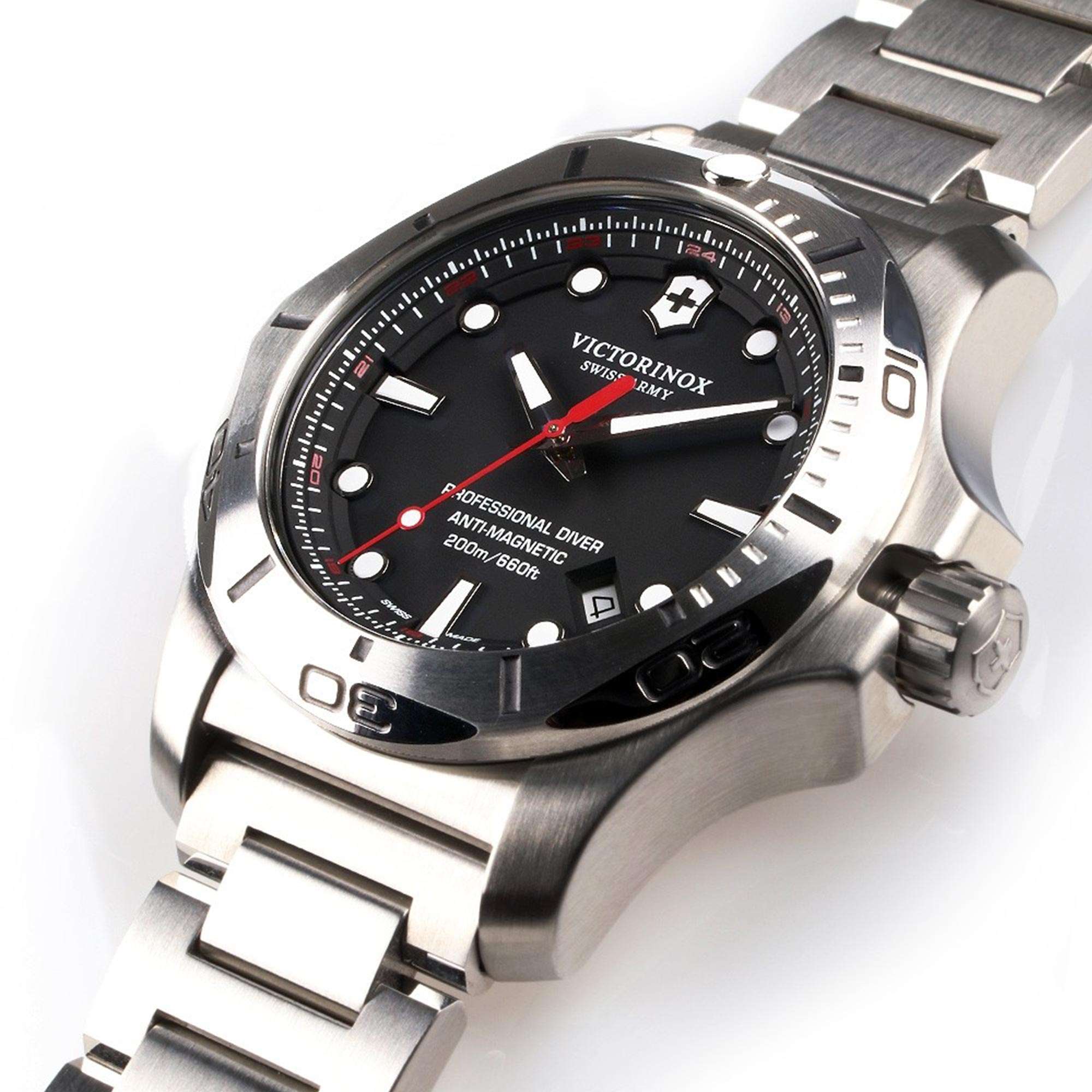 Victorinox Swiss Army I.N.O.X Professional Diver Black Dial Silver Stainless Steel Bracelet Men's Watch 241781