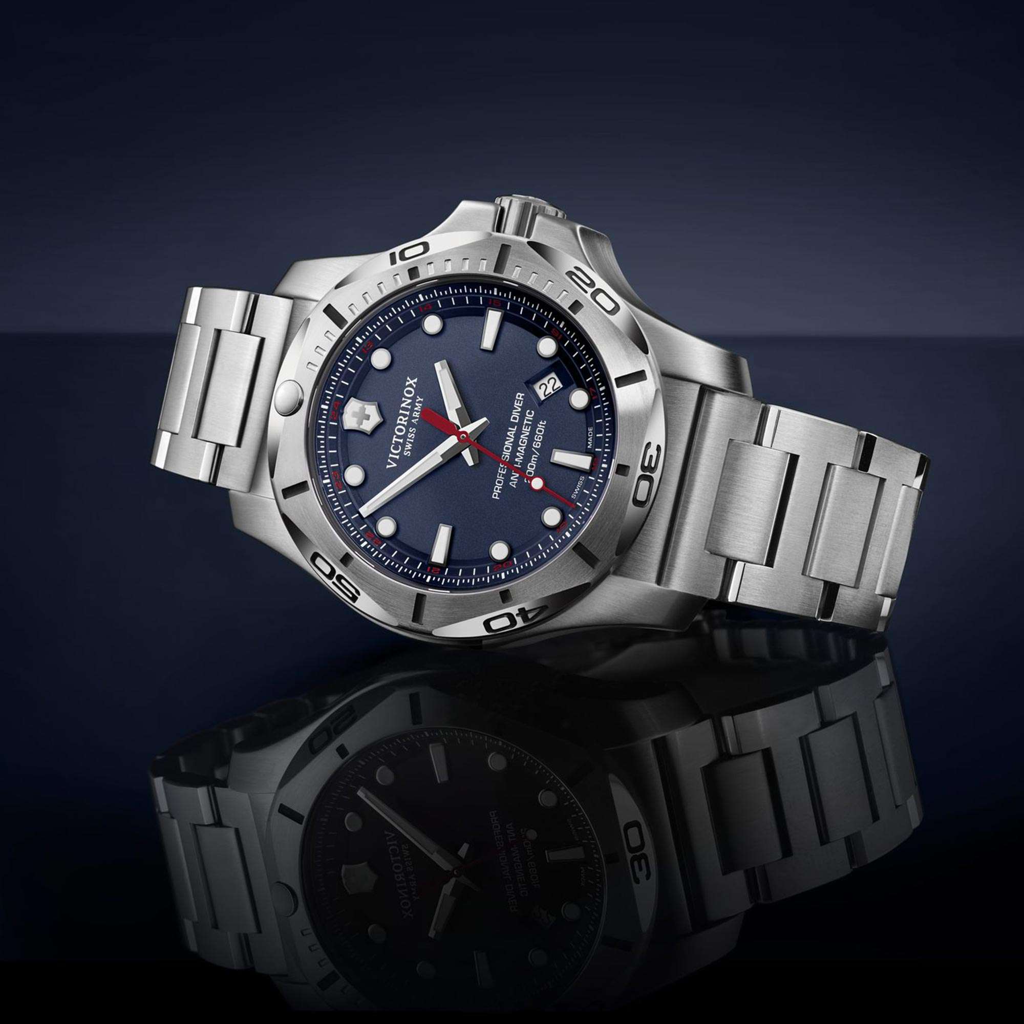 Victorinox Swiss Army I.N.O.X Professional Diver Blue Dial Silver Stainless Steel Bracelet Men's Watch 241782