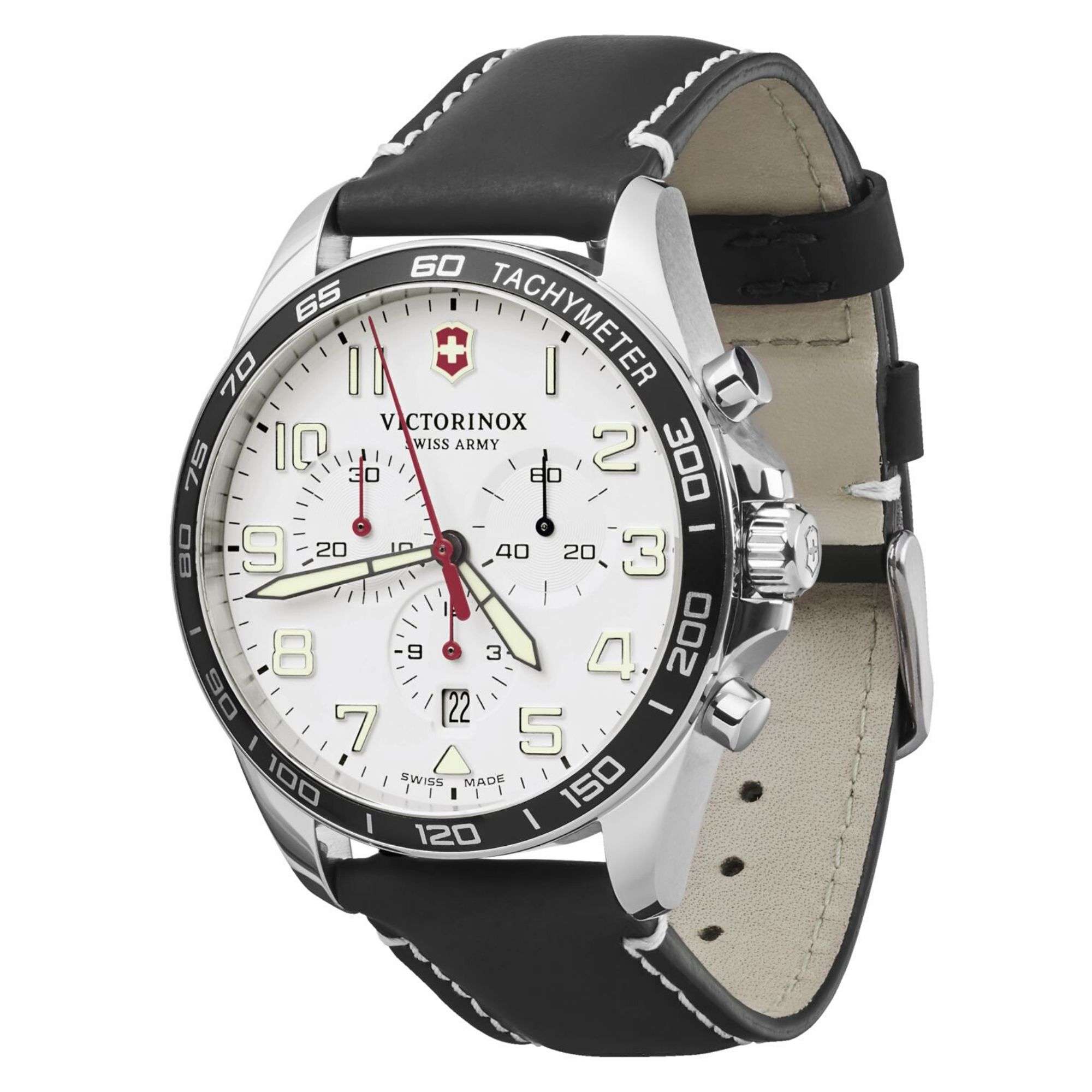 Victorinox Swiss Army Fieldforce Chronograph White Dial Black Leather Strap Mens Watch 241853